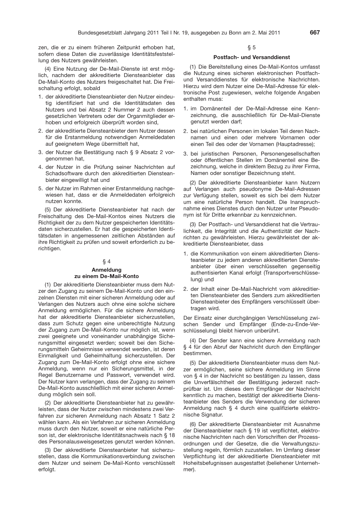 BGBl. 2011, Seite 667 — Originalseite als Abbildung
