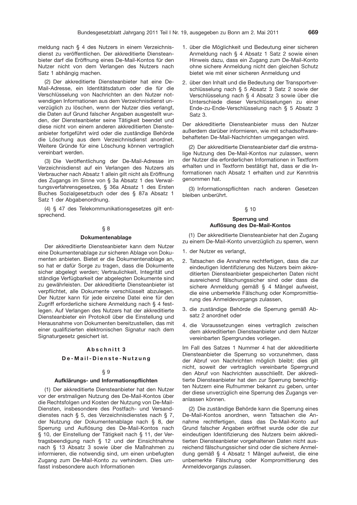 BGBl. 2011, Seite 669 — Originalseite als Abbildung