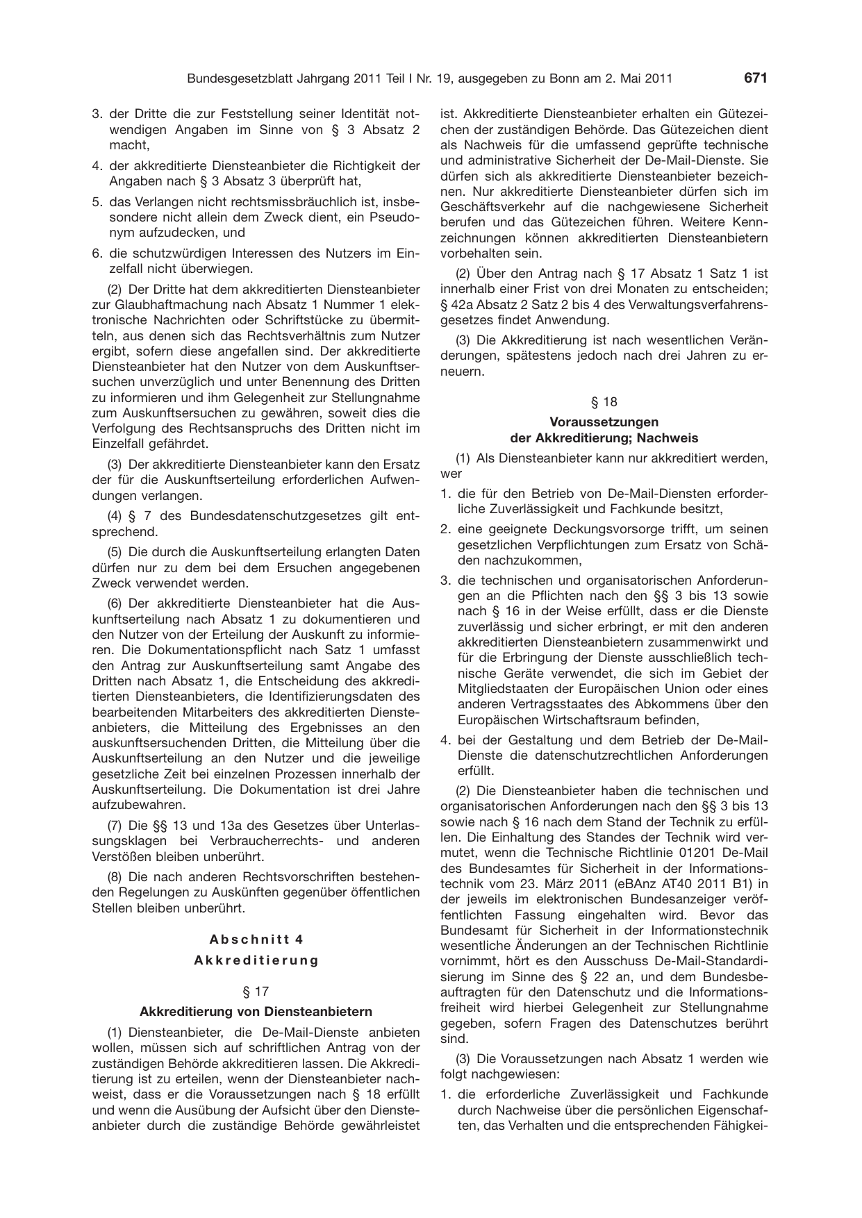 BGBl. 2011, Seite 671 — Originalseite als Abbildung