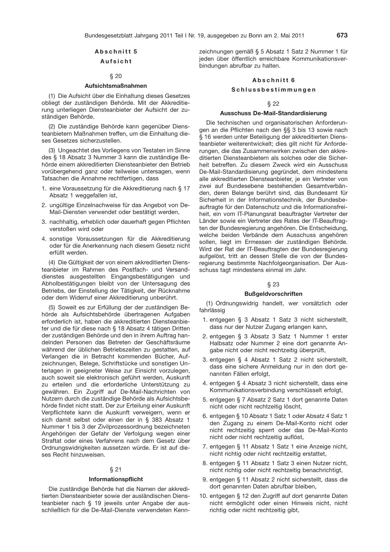 BGBl. 2011, Seite 673 — Originalseite als Abbildung