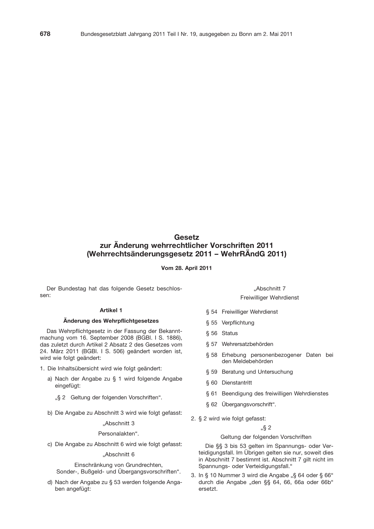 BGBl. 2011, Seite 678 — Originalseite als Abbildung