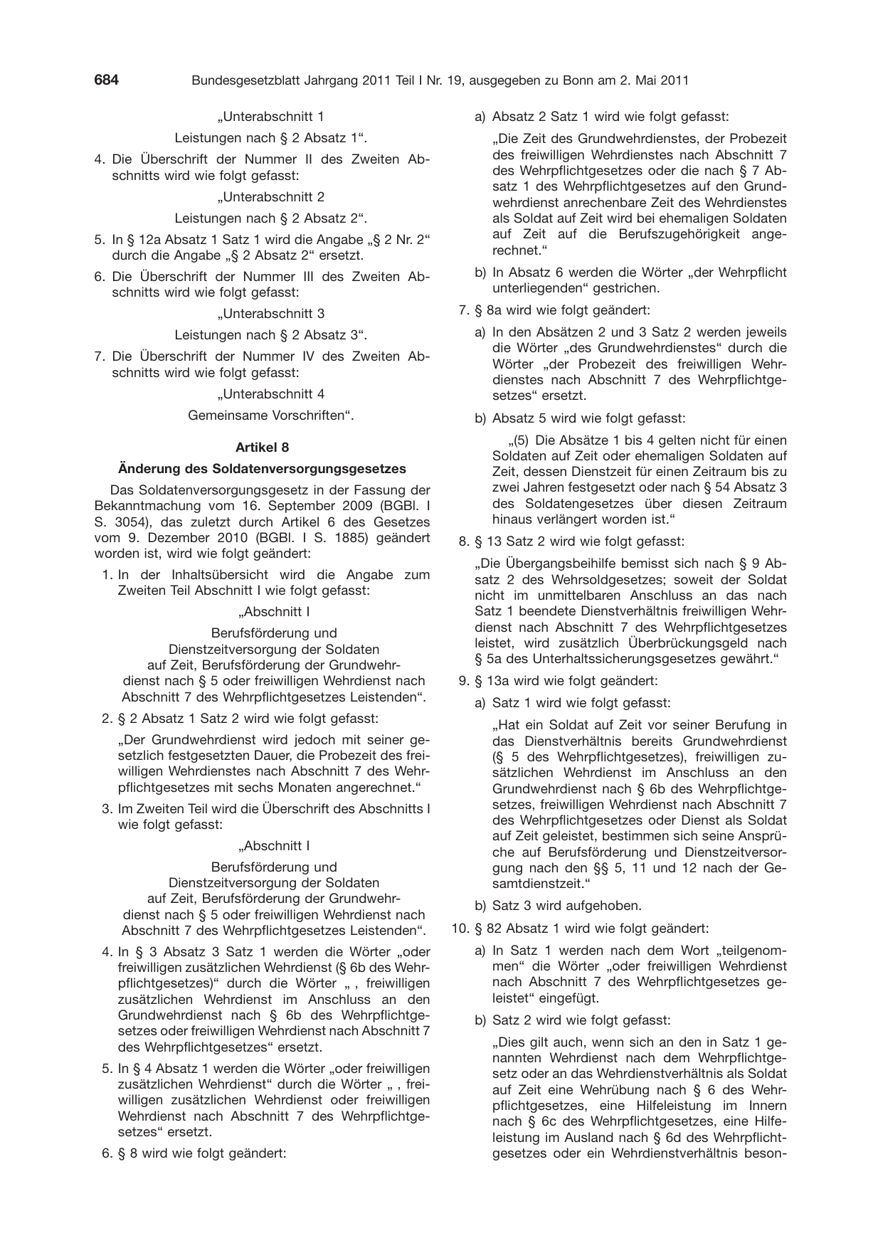 BGBl. 2011, Seite 684 — Originalseite als Abbildung