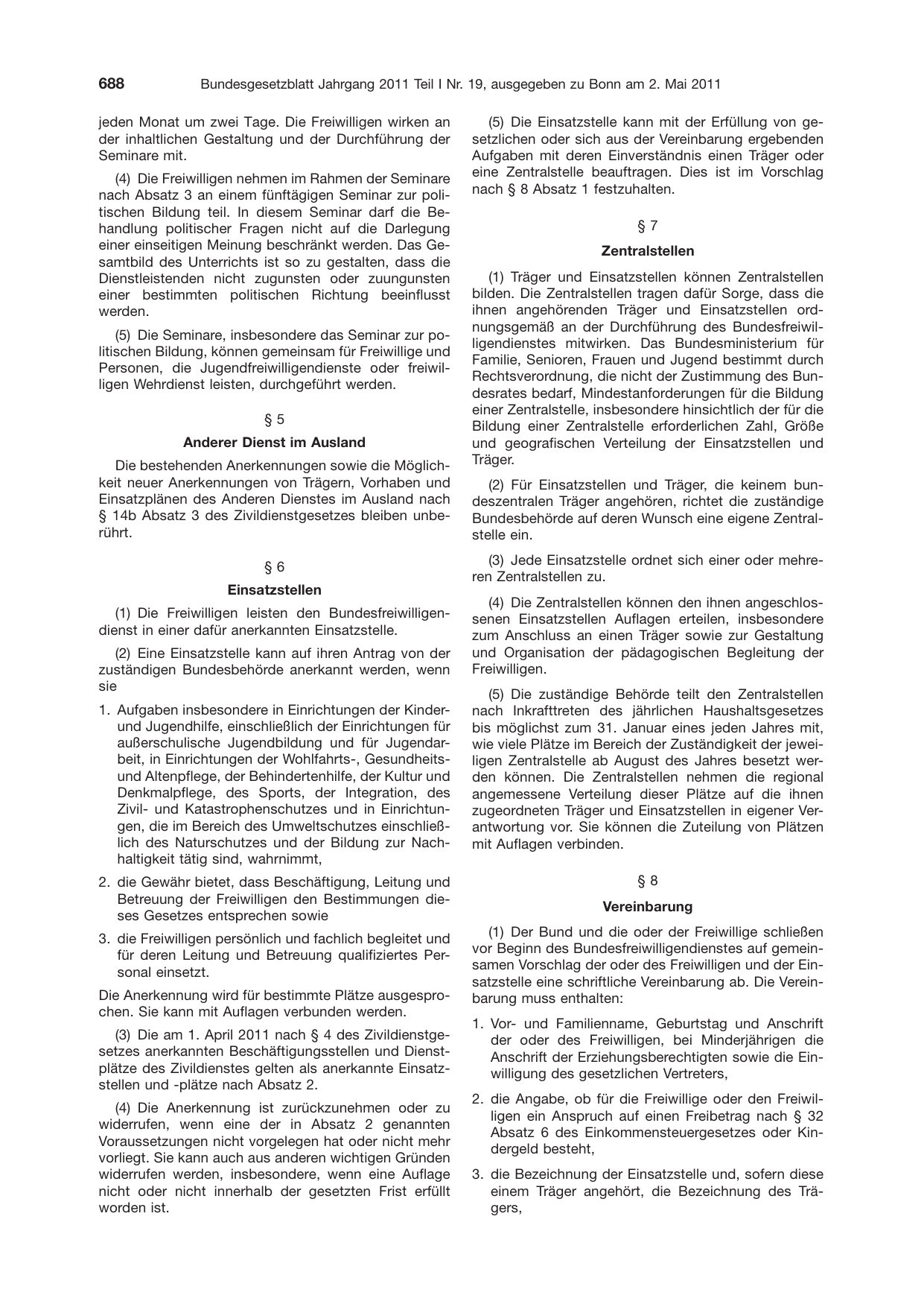 BGBl. 2011, Seite 688 — Originalseite als Abbildung
