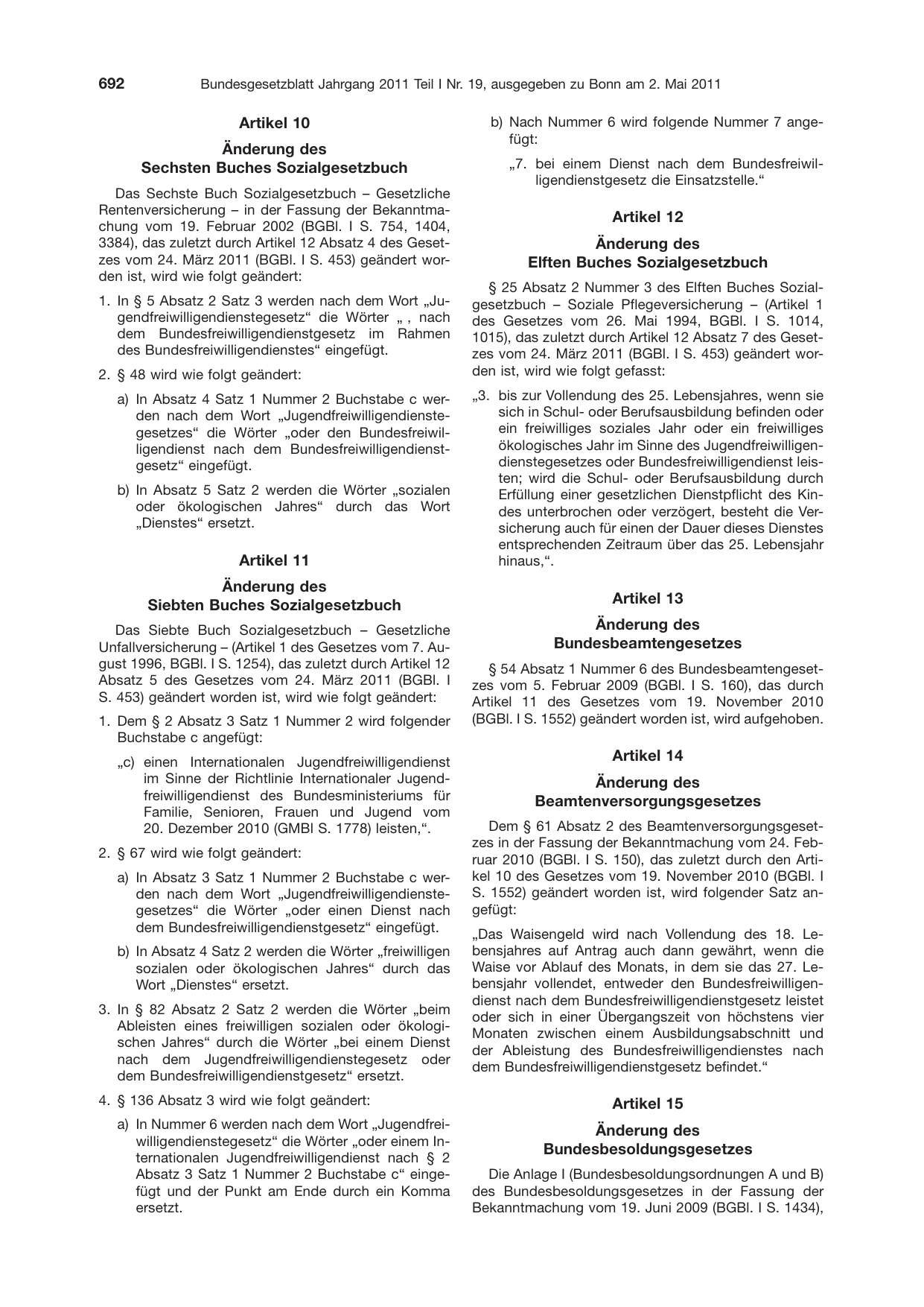 BGBl. 2011, Seite 692 — Originalseite als Abbildung