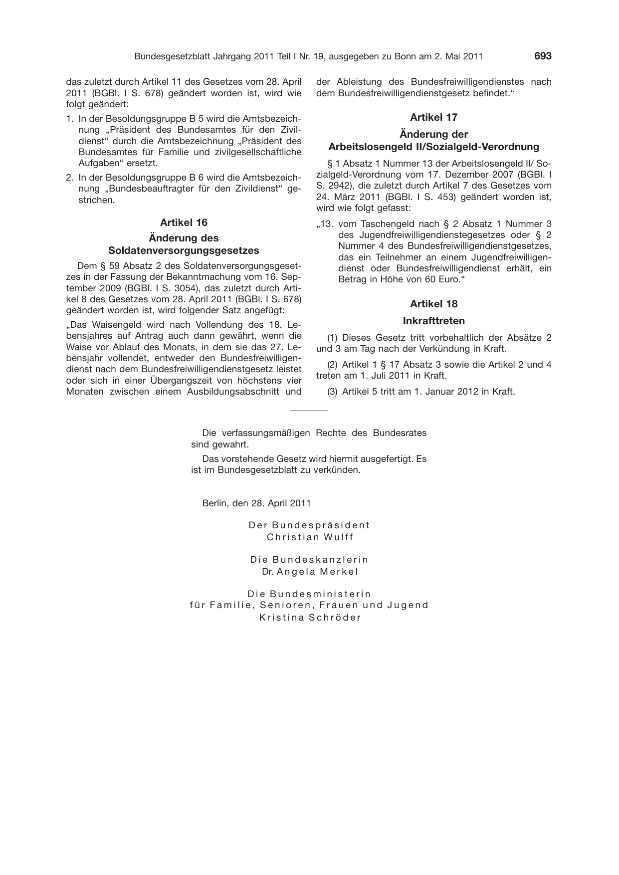 BGBl. 2011, Seite 693 — Originalseite als Abbildung