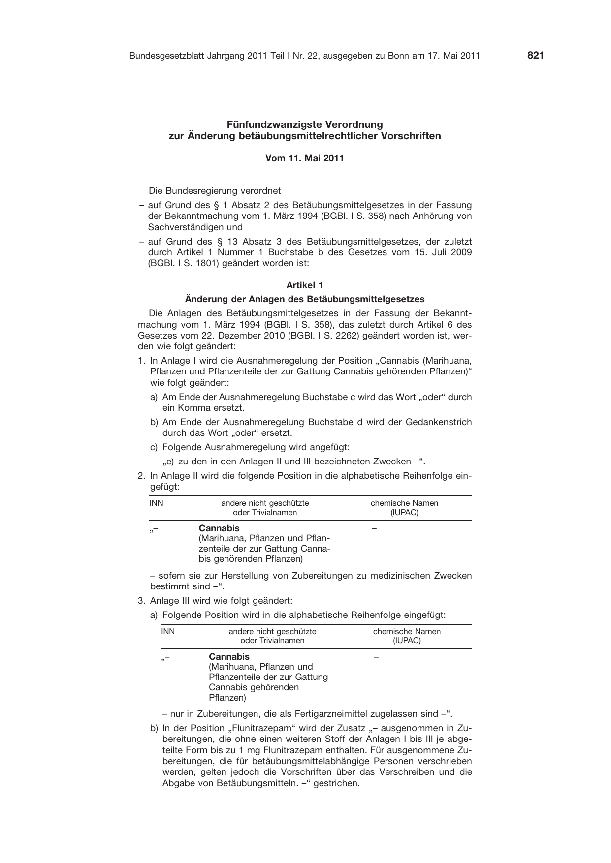 BGBl. 2011, Seite 821 — Originalseite als Abbildung