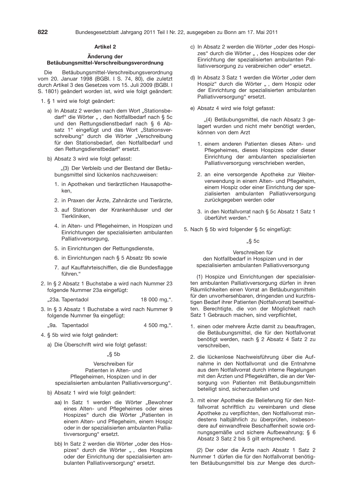 BGBl. 2011, Seite 822 — Originalseite als Abbildung