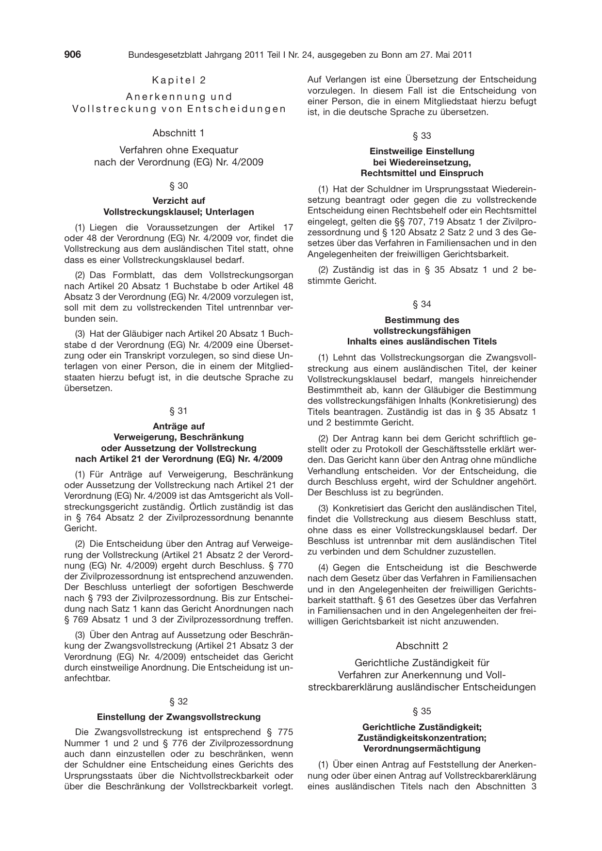 BGBl. 2011, Seite 906 — Originalseite als Abbildung