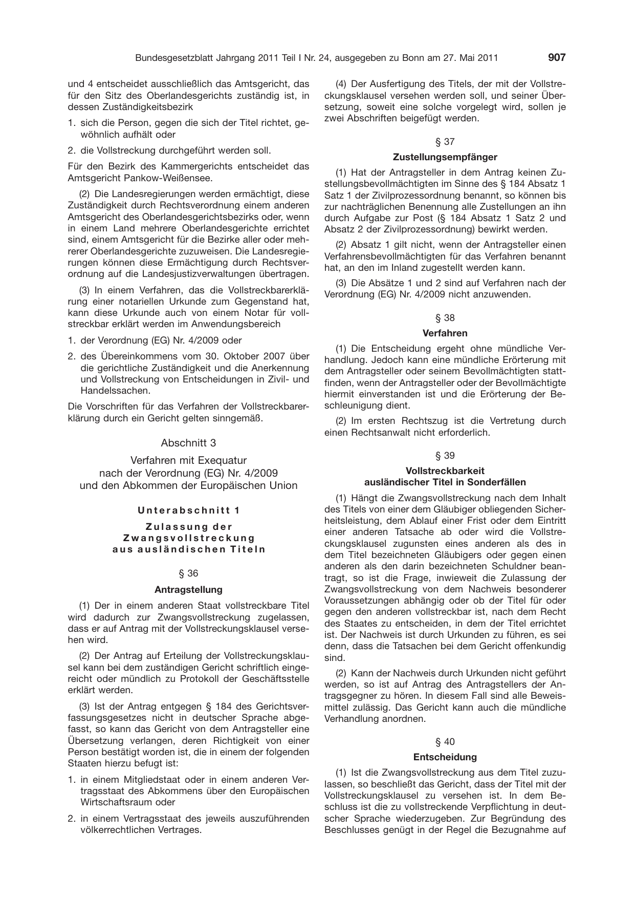 BGBl. 2011, Seite 907 — Originalseite als Abbildung