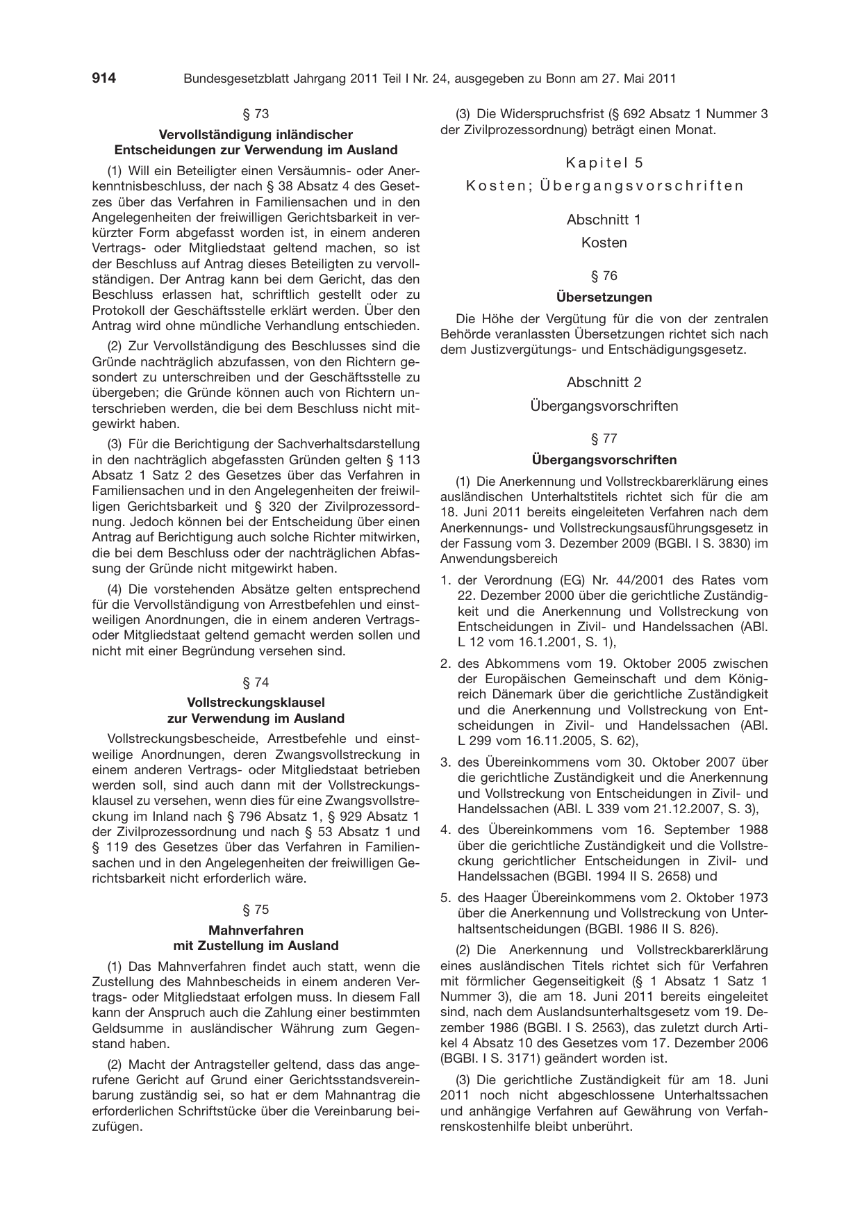 BGBl. 2011, Seite 914 — Originalseite als Abbildung