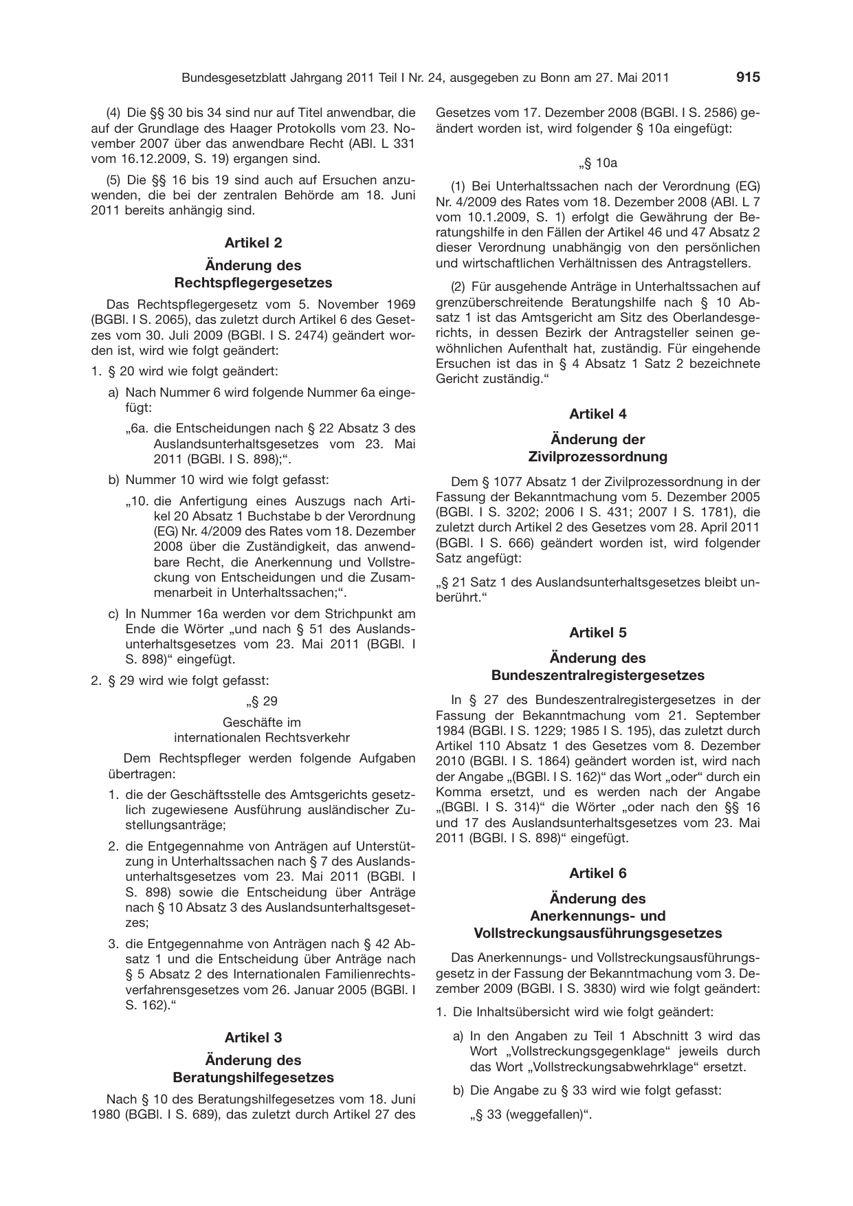 BGBl. 2011, Seite 915 — Originalseite als Abbildung