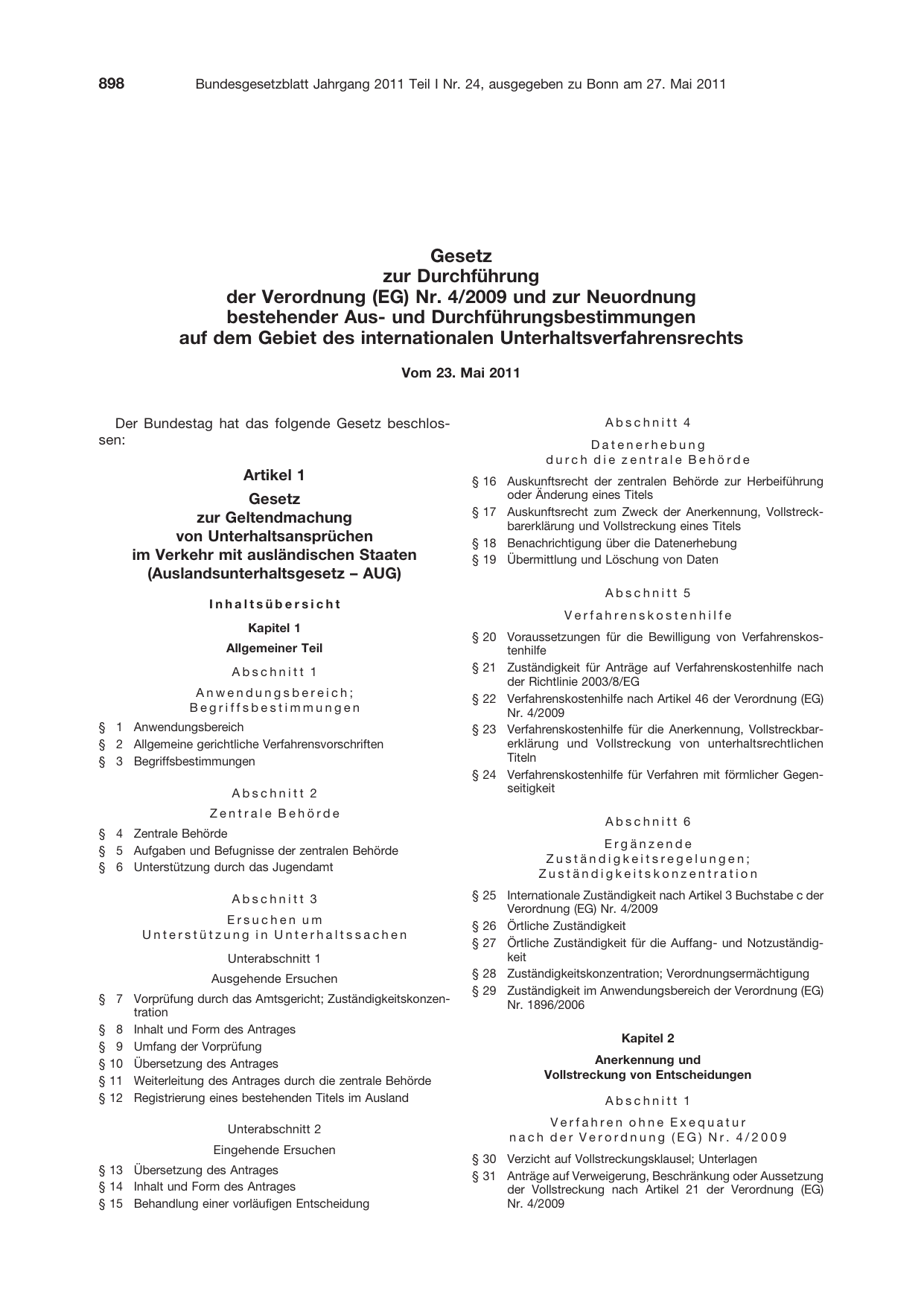 BGBl. 2011, Seite 898 — Originalseite als Abbildung