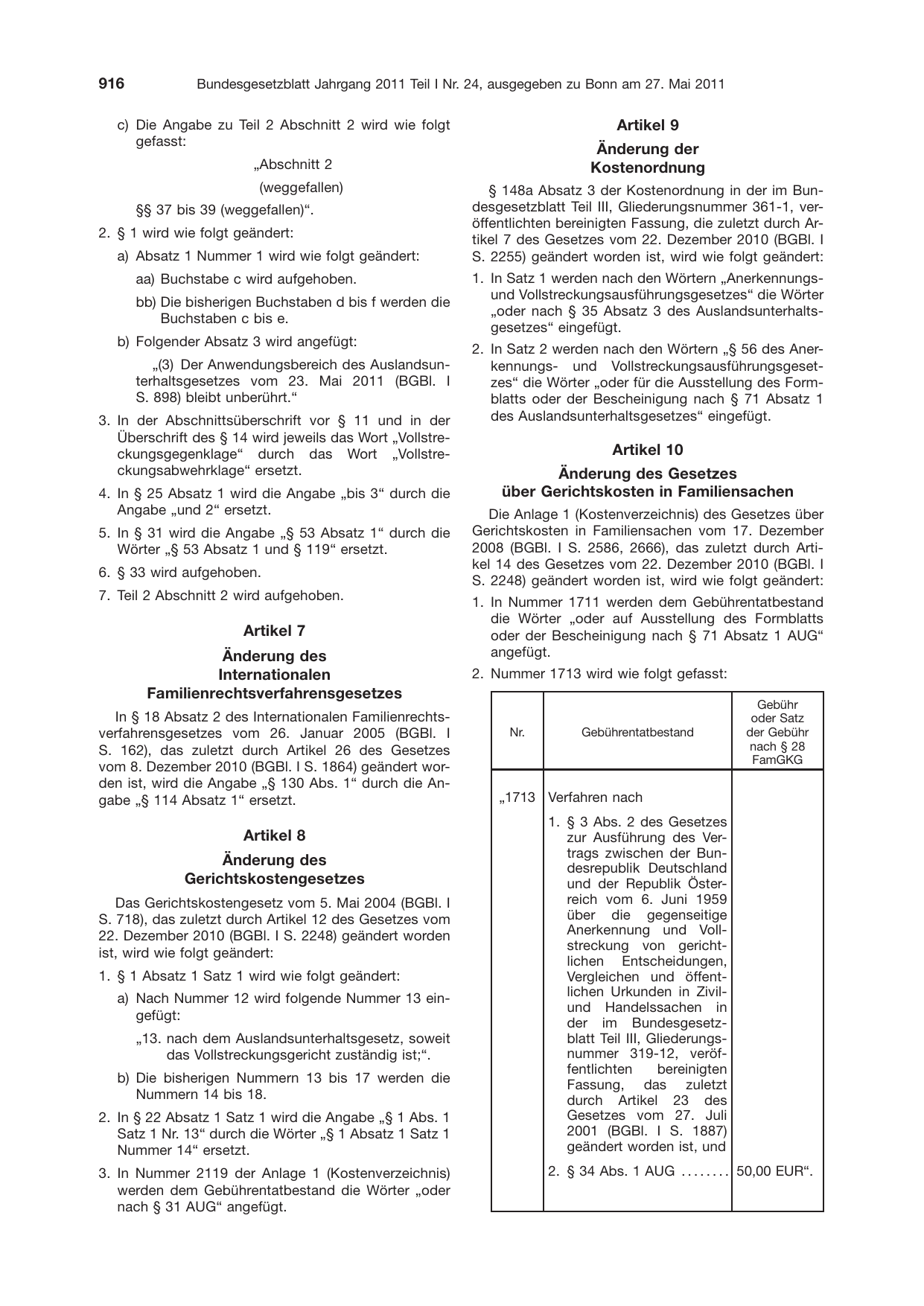 BGBl. 2011, Seite 916 — Originalseite als Abbildung