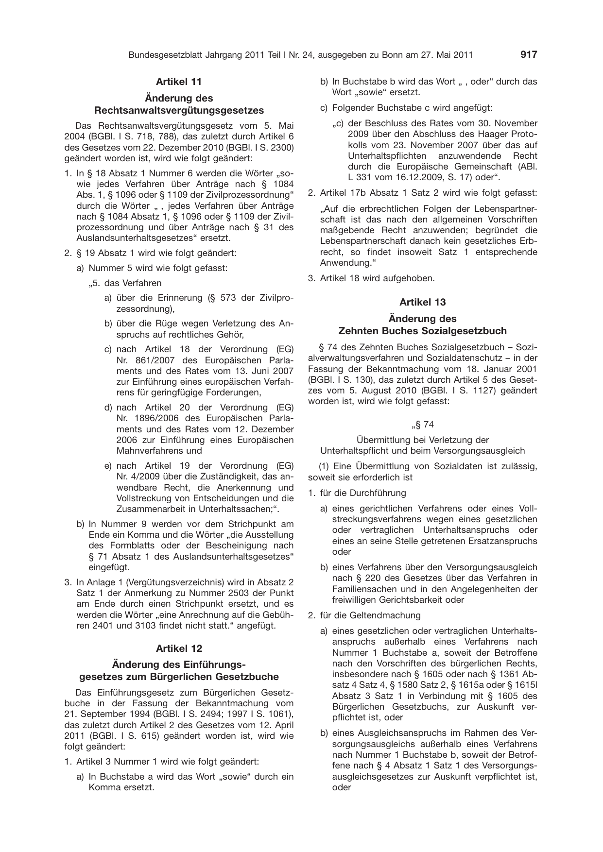 BGBl. 2011, Seite 917 — Originalseite als Abbildung