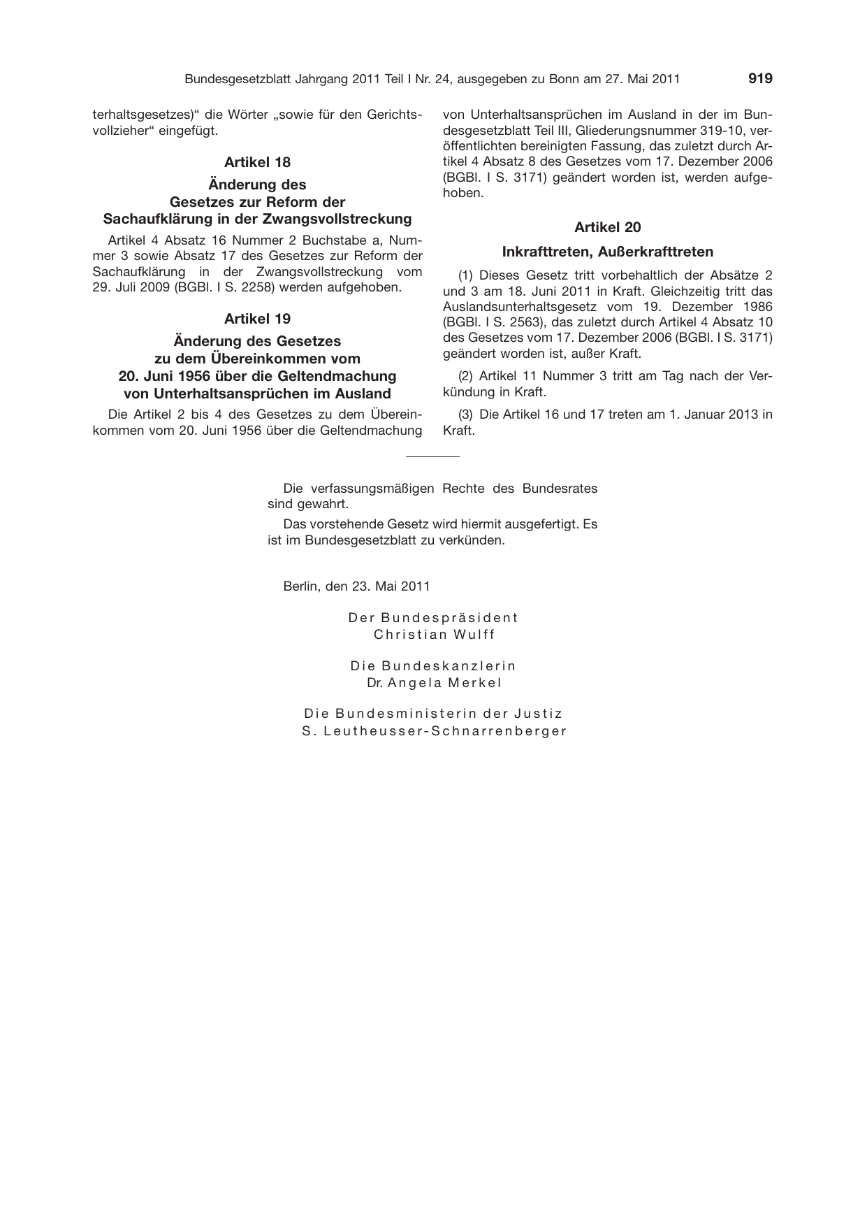 BGBl. 2011, Seite 919 — Originalseite als Abbildung