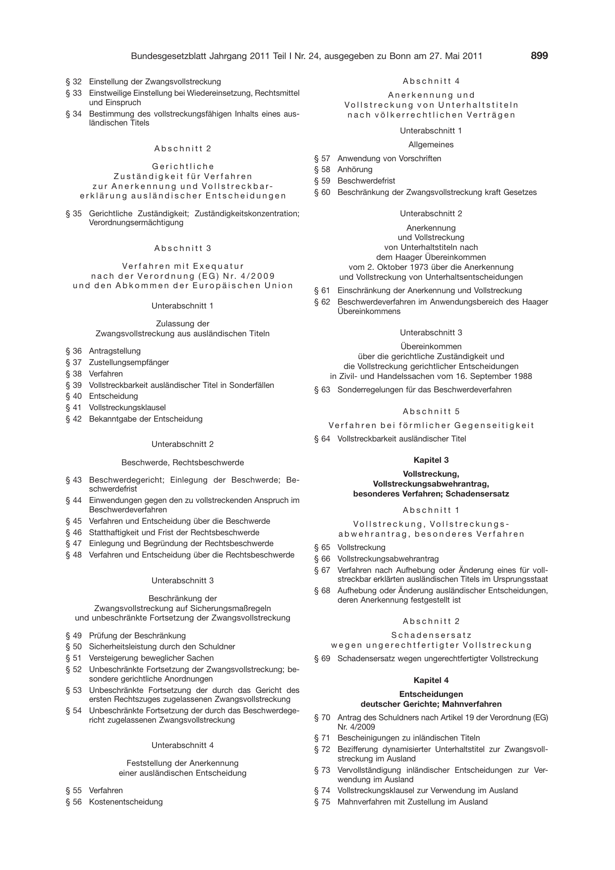 BGBl. 2011, Seite 899 — Originalseite als Abbildung