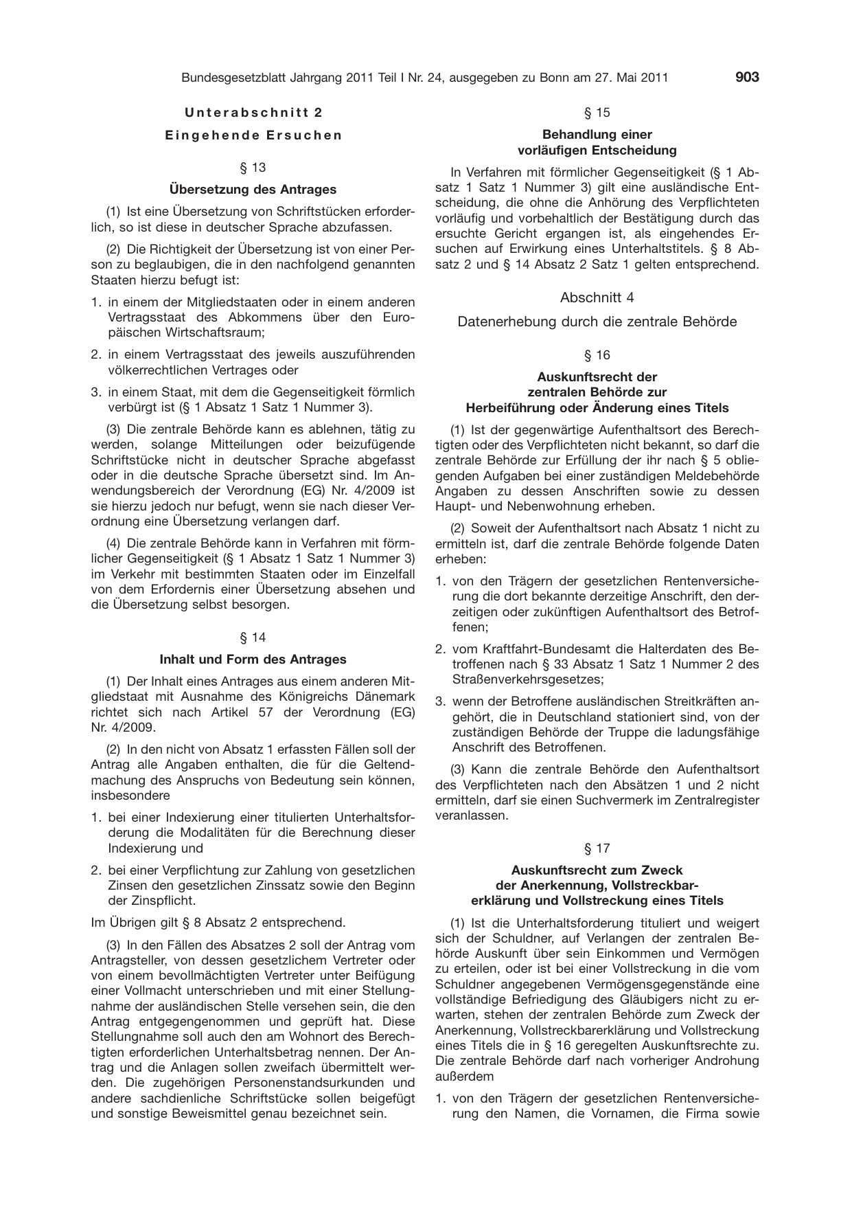BGBl. 2011, Seite 903 — Originalseite als Abbildung