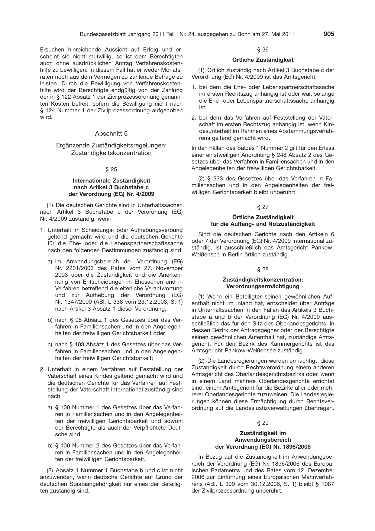 BGBl. 2011, Seite 905 — Originalseite als Abbildung