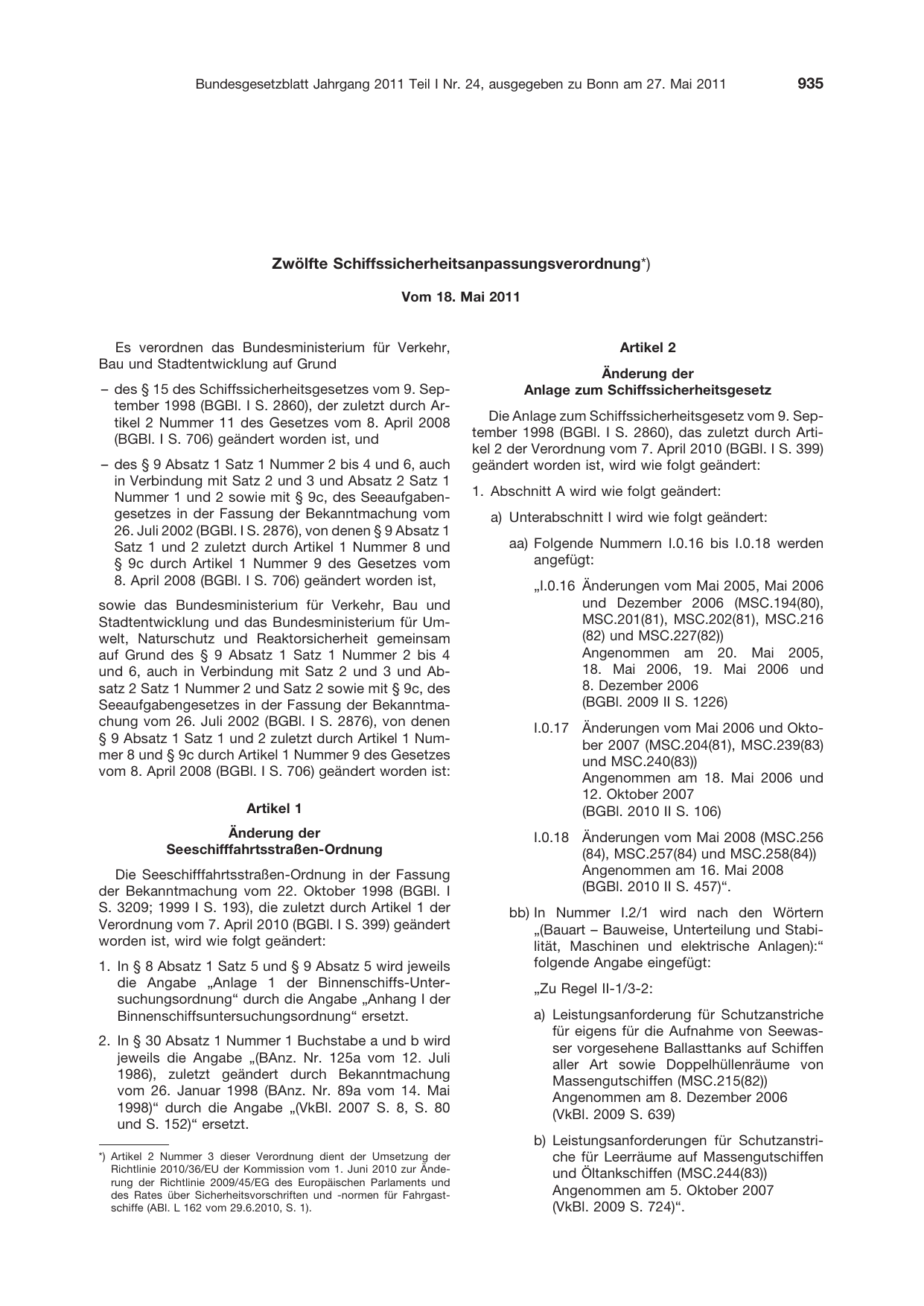 BGBl. 2011, Seite 935 — Originalseite als Abbildung