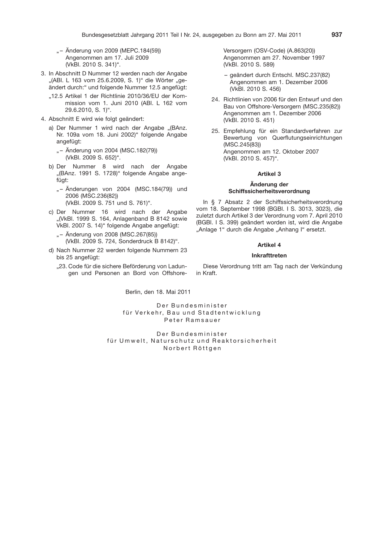BGBl. 2011, Seite 937 — Originalseite als Abbildung