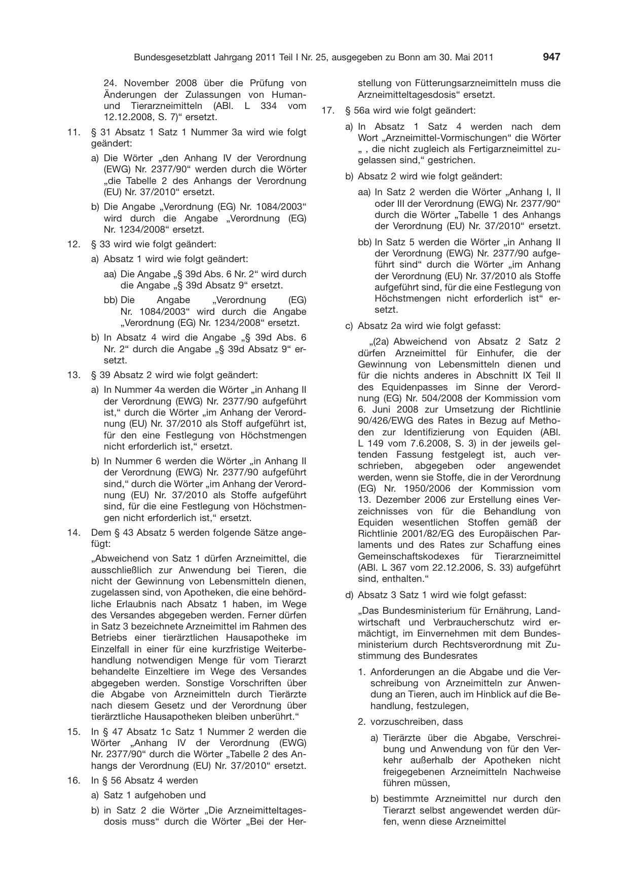 BGBl. 2011, Seite 947 — Originalseite als Abbildung