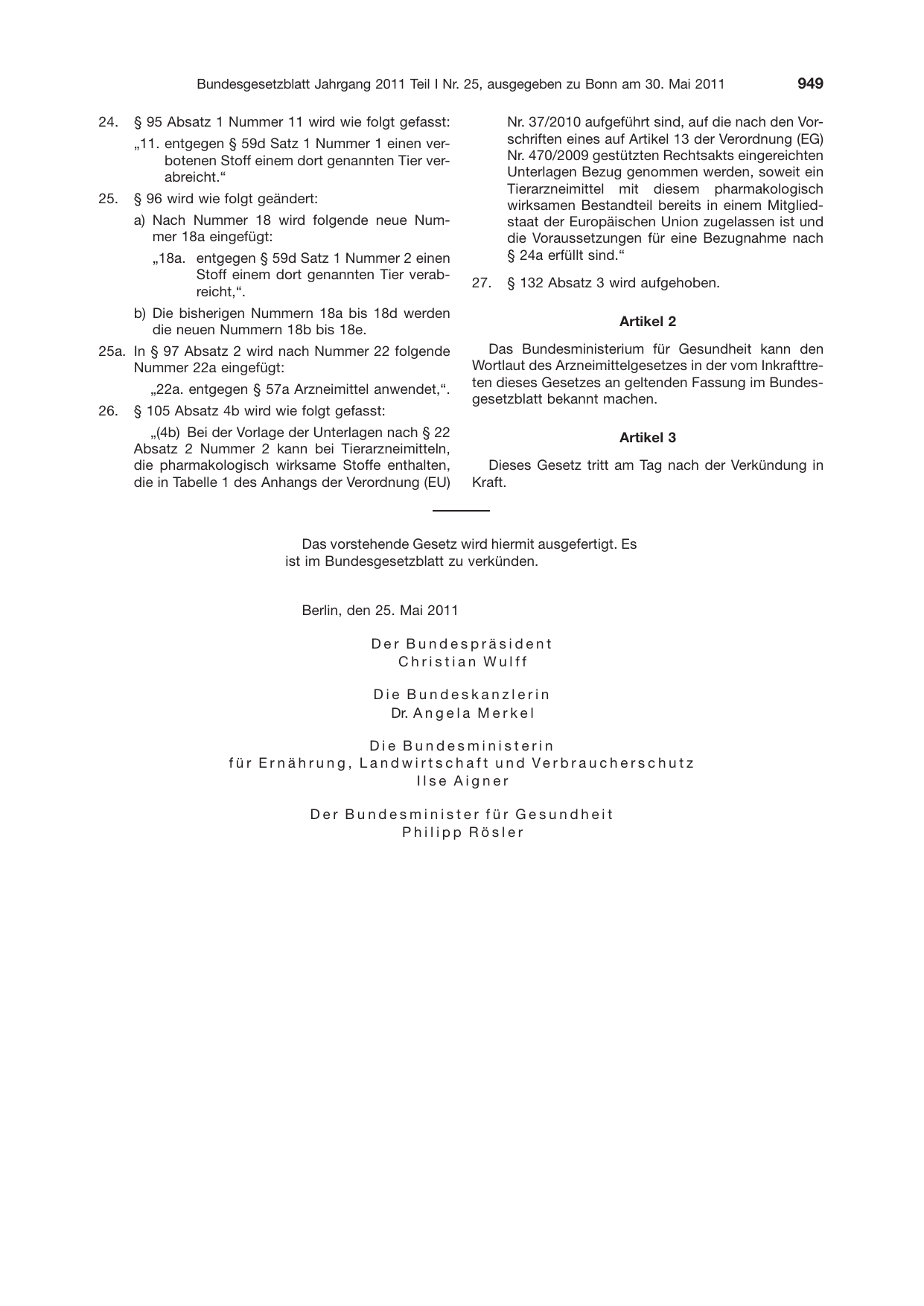 BGBl. 2011, Seite 949 — Originalseite als Abbildung