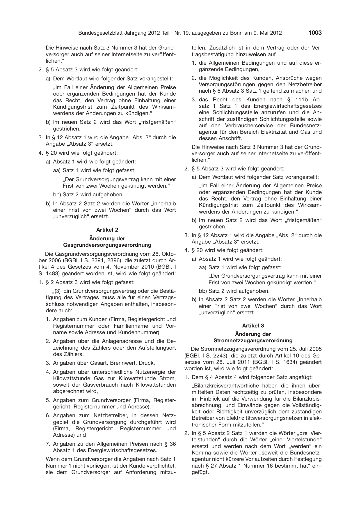 BGBl. 2012, Seite 1003 — Originalseite als Abbildung
