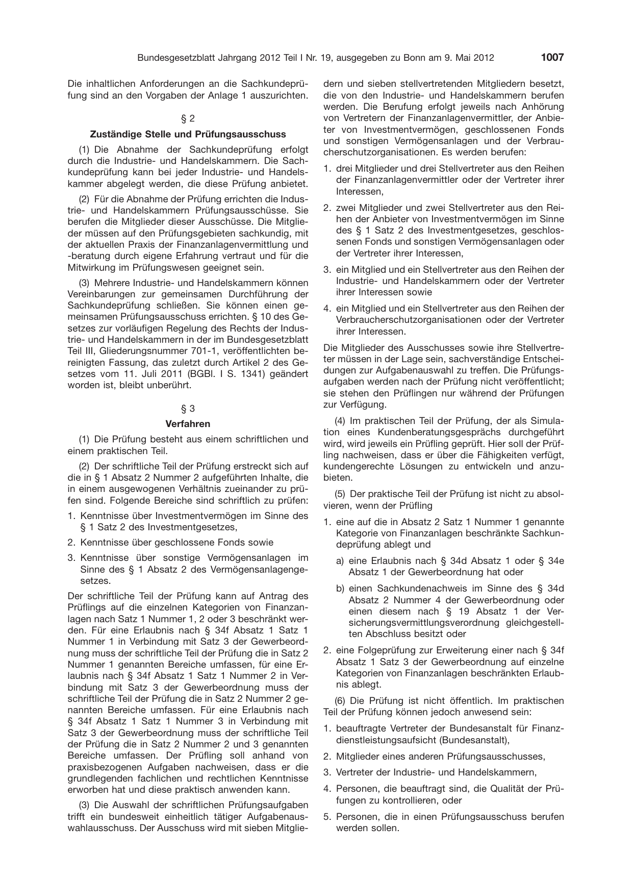 BGBl. 2012, Seite 1007 — Originalseite als Abbildung