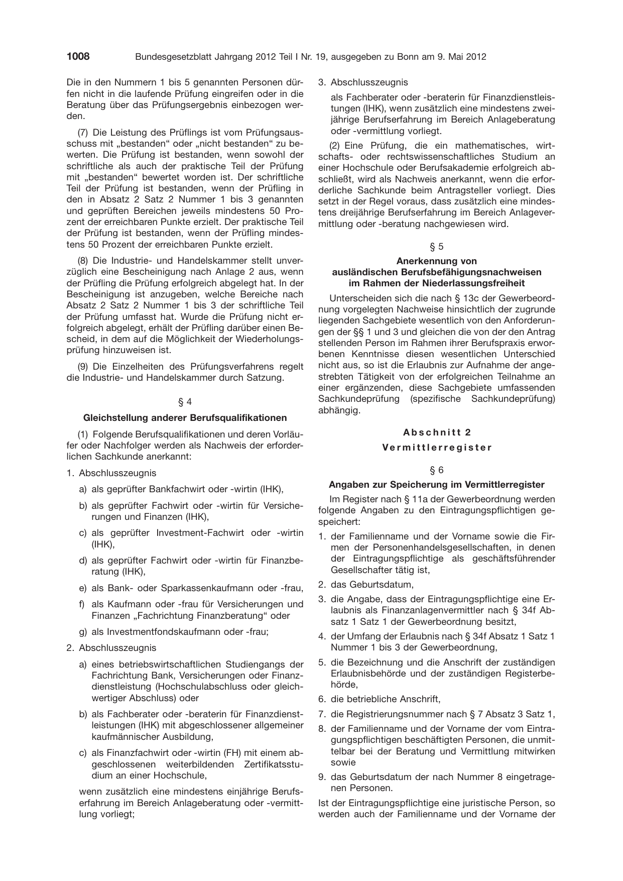 BGBl. 2012, Seite 1008 — Originalseite als Abbildung