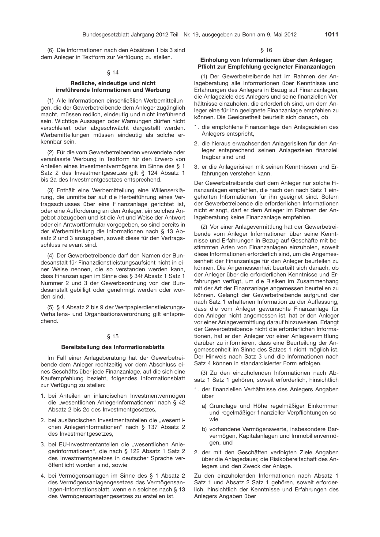 BGBl. 2012, Seite 1011 — Originalseite als Abbildung