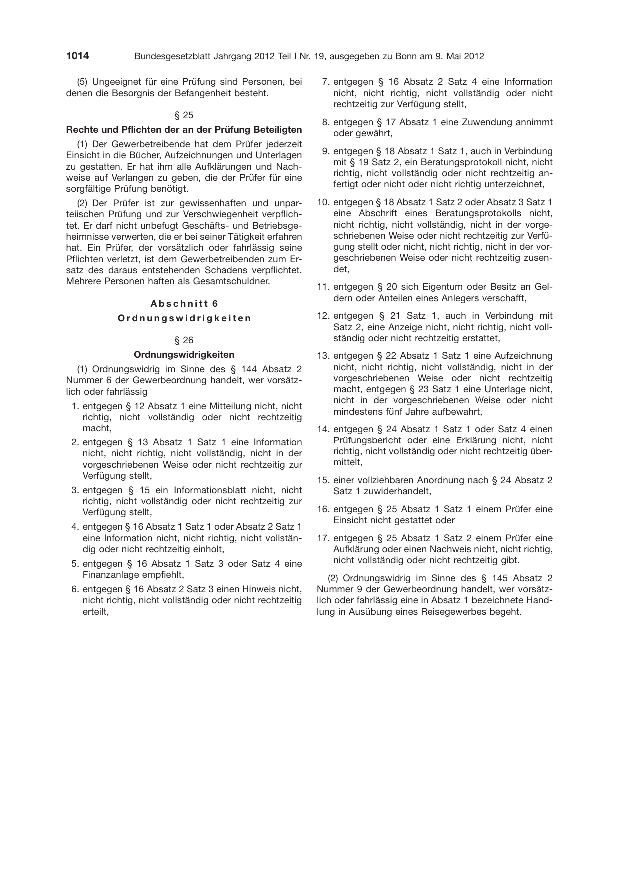 BGBl. 2012, Seite 1014 — Originalseite als Abbildung