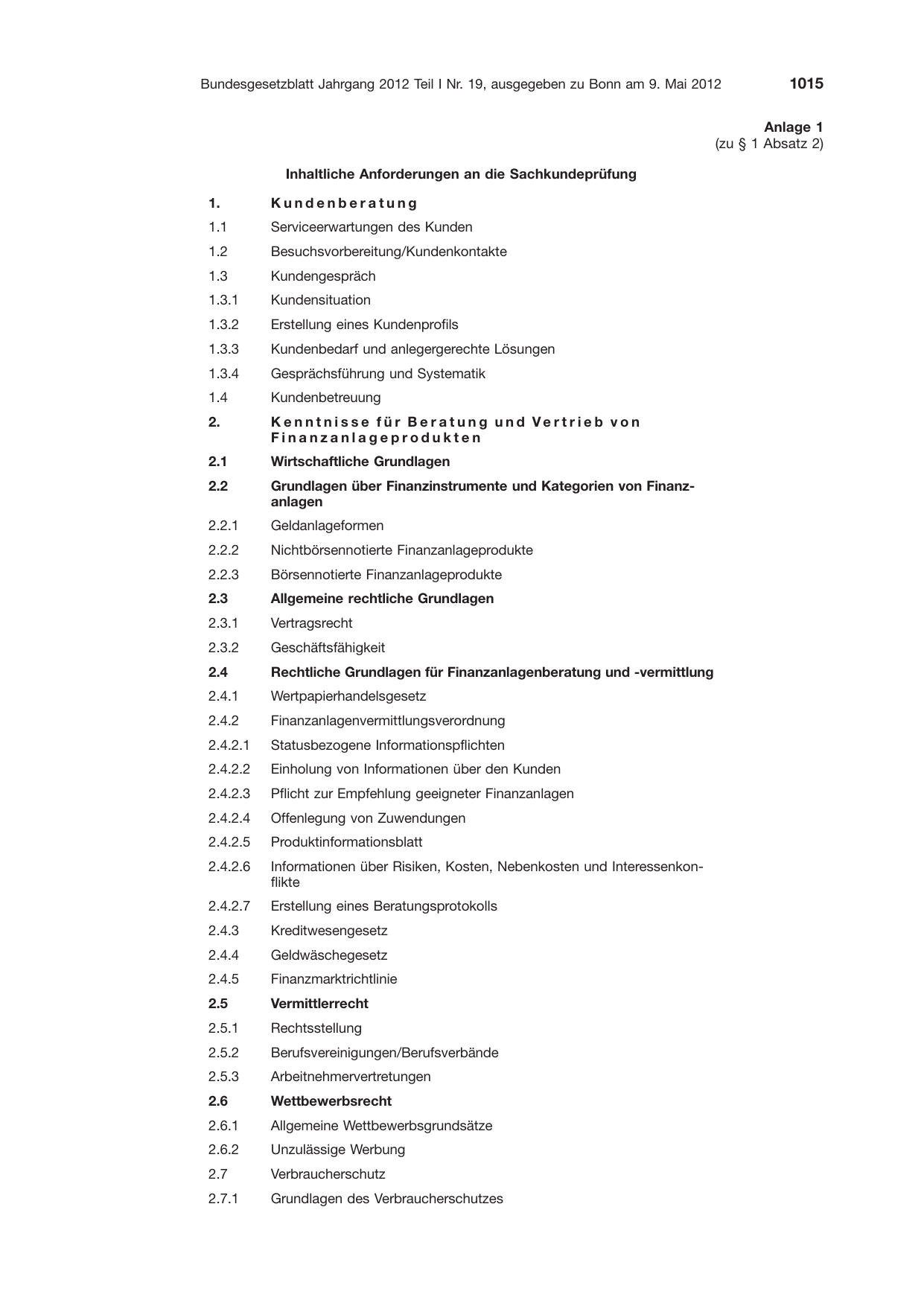 BGBl. 2012, Seite 1015 — Originalseite als Abbildung