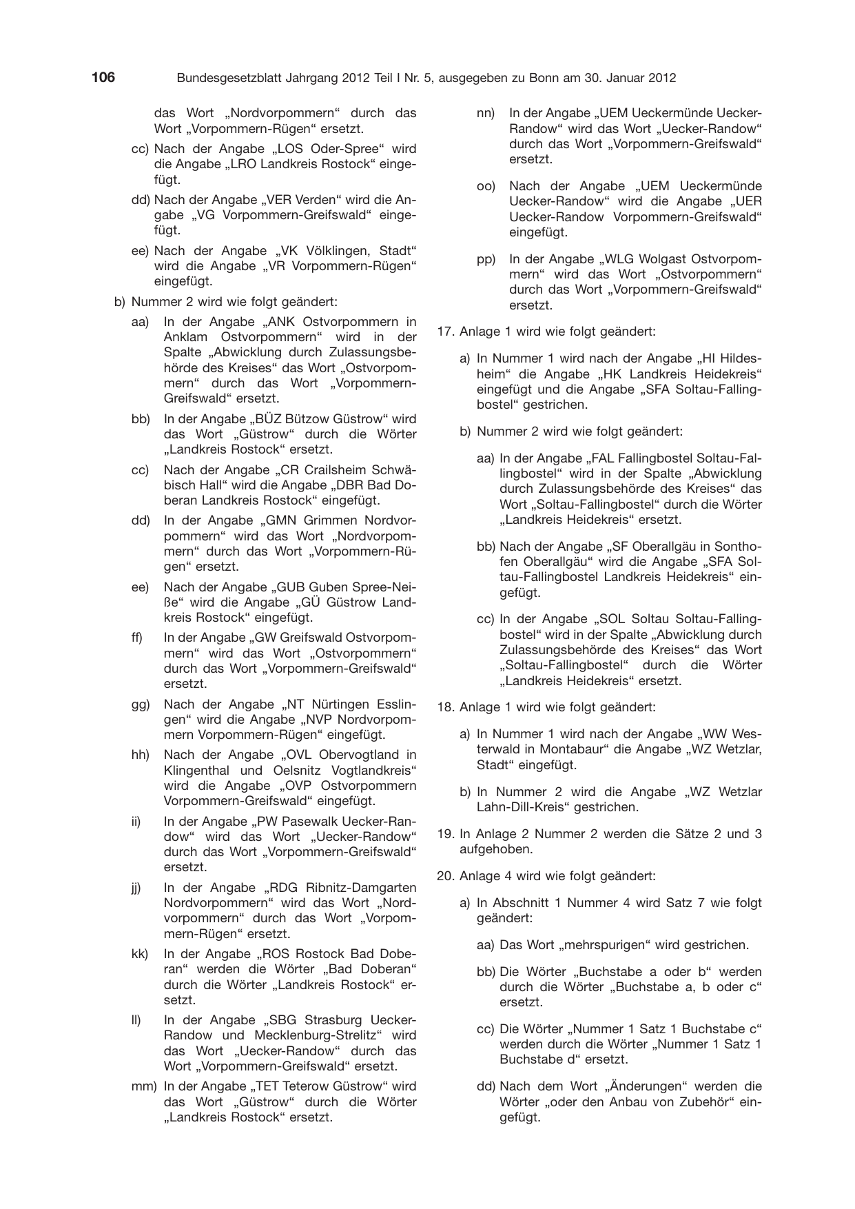 BGBl. 2012, Seite 106 — Originalseite als Abbildung