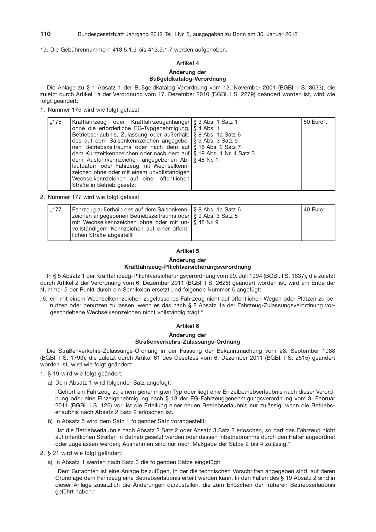 BGBl. 2012, Seite 110 — Originalseite als Abbildung