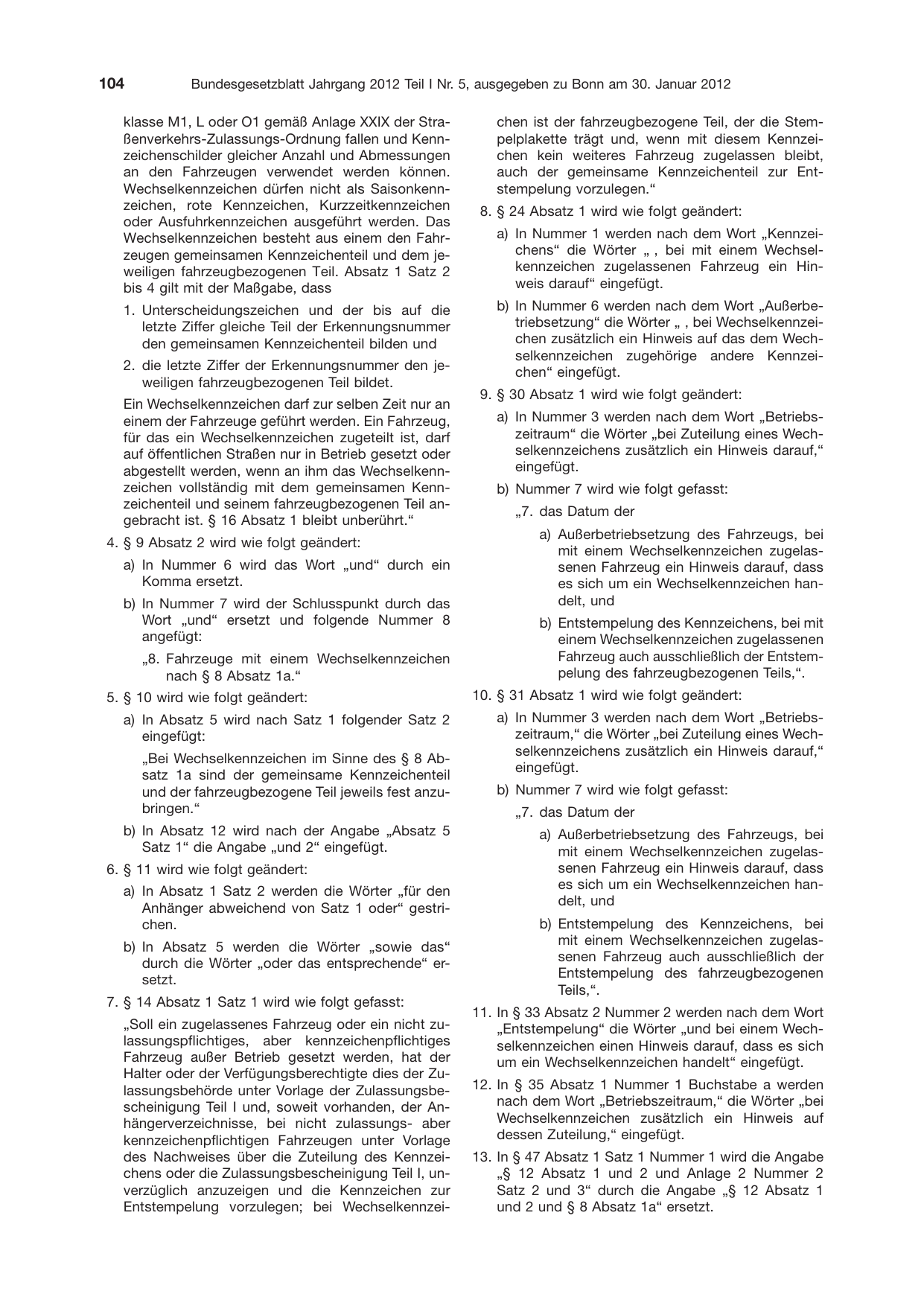 BGBl. 2012, Seite 104 — Originalseite als Abbildung