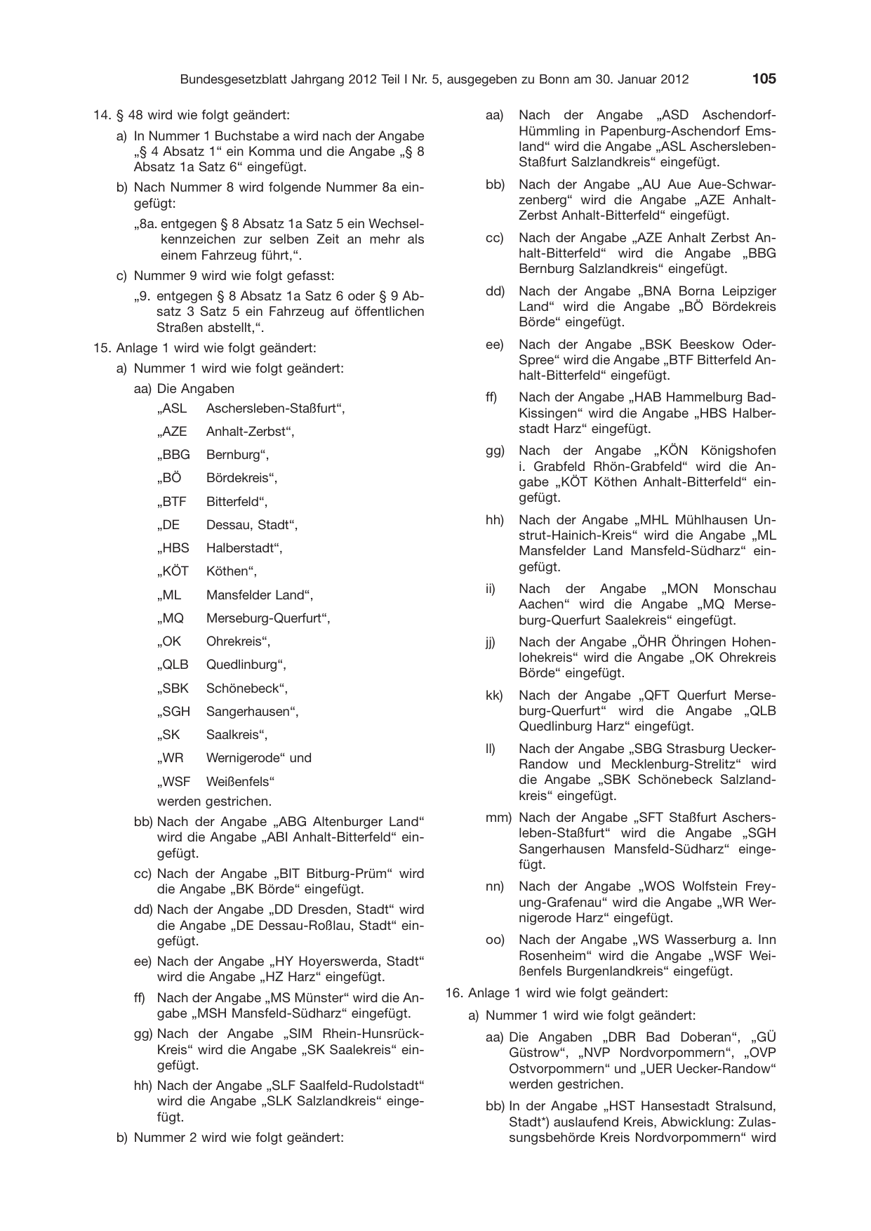 BGBl. 2012, Seite 105 — Originalseite als Abbildung