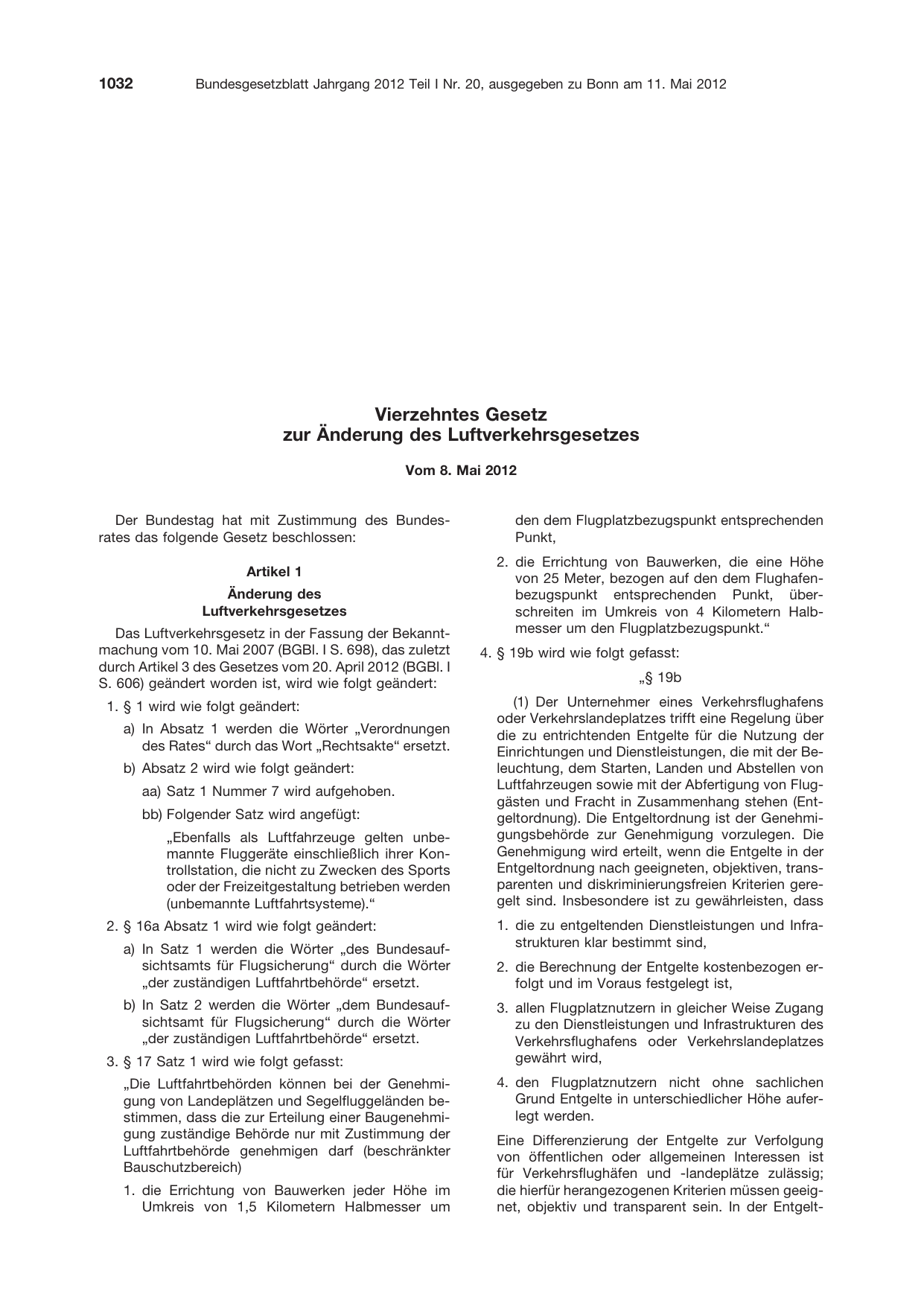 BGBl. 2012, Seite 1032 — Originalseite als Abbildung