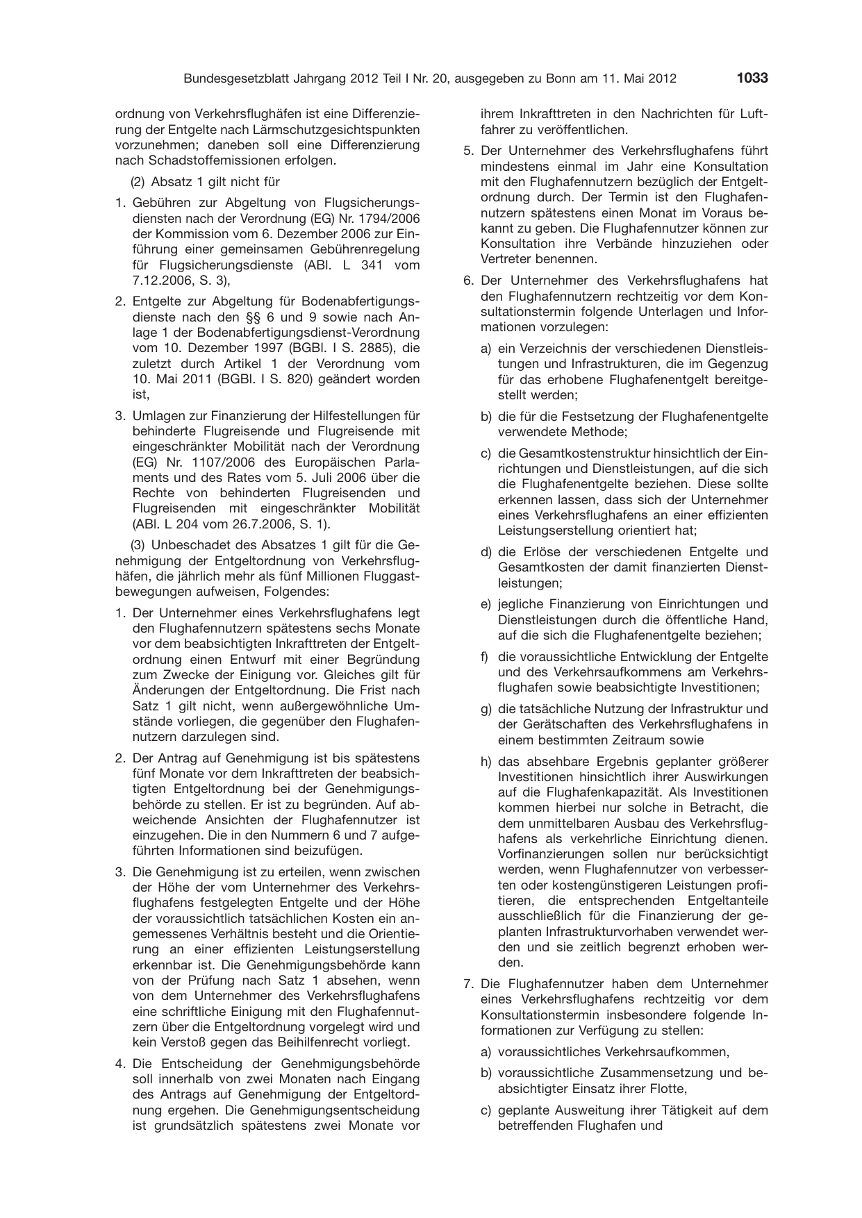 BGBl. 2012, Seite 1033 — Originalseite als Abbildung
