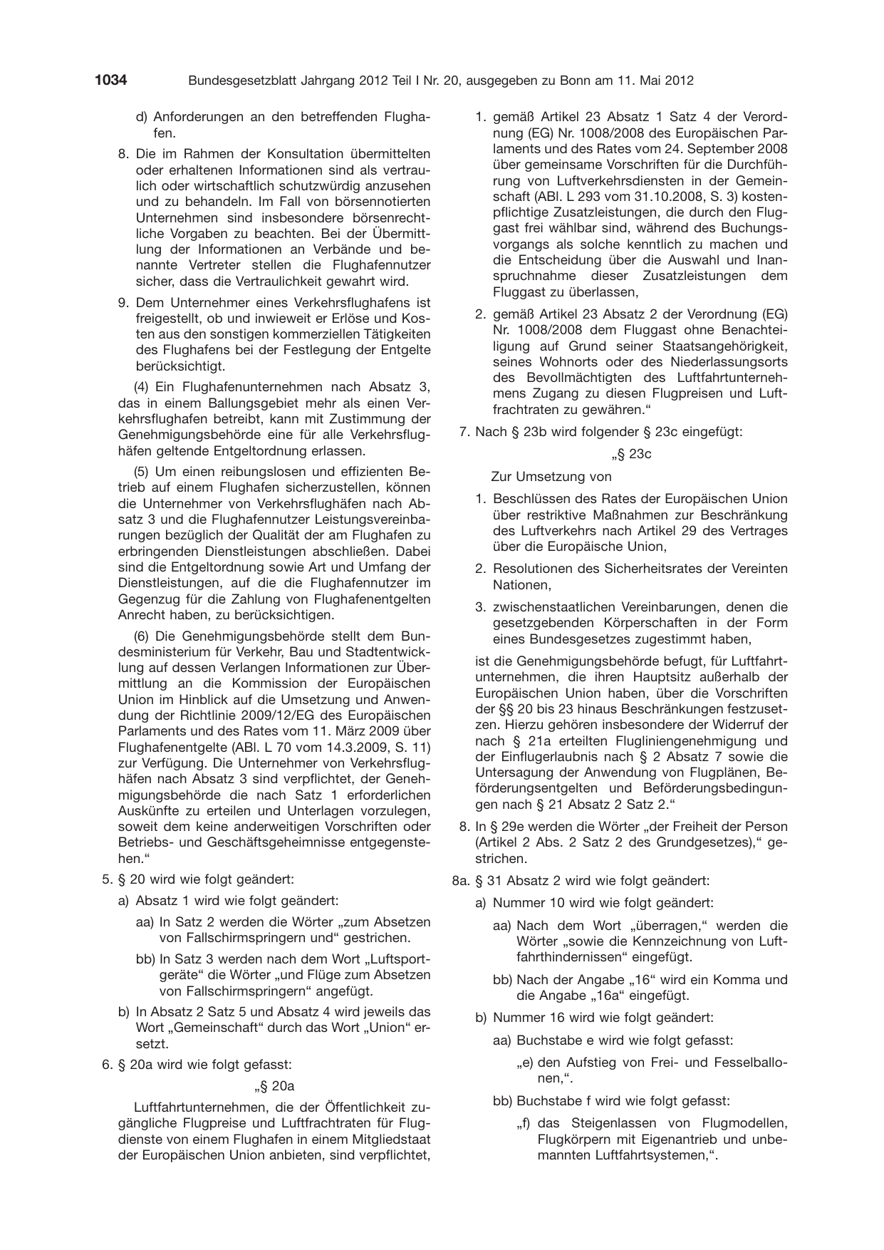 BGBl. 2012, Seite 1034 — Originalseite als Abbildung