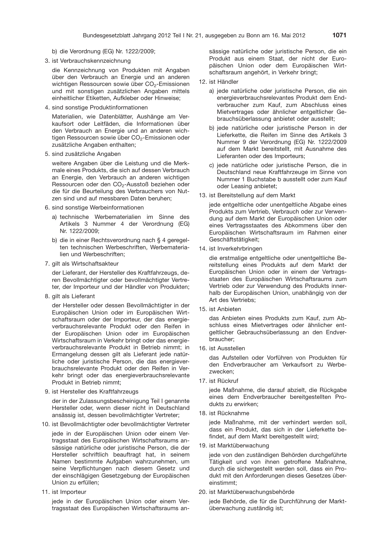 BGBl. 2012, Seite 1071 — Originalseite als Abbildung