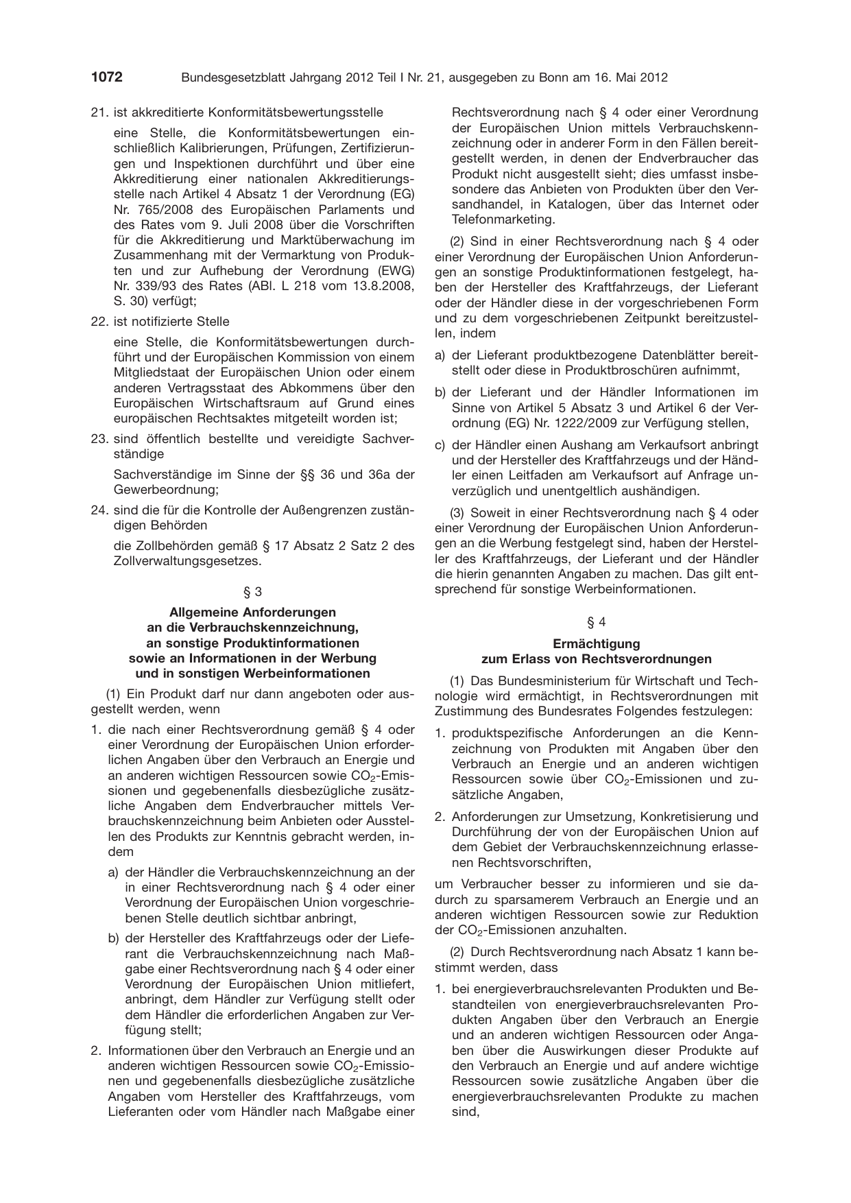 BGBl. 2012, Seite 1072 — Originalseite als Abbildung