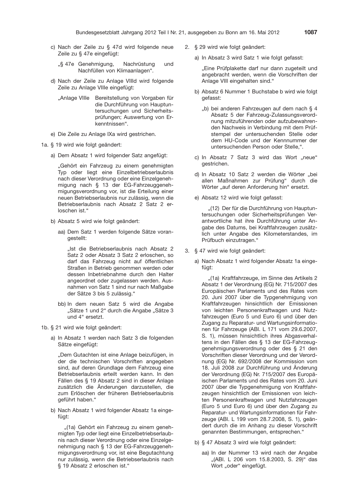 BGBl. 2012, Seite 1087 — Originalseite als Abbildung
