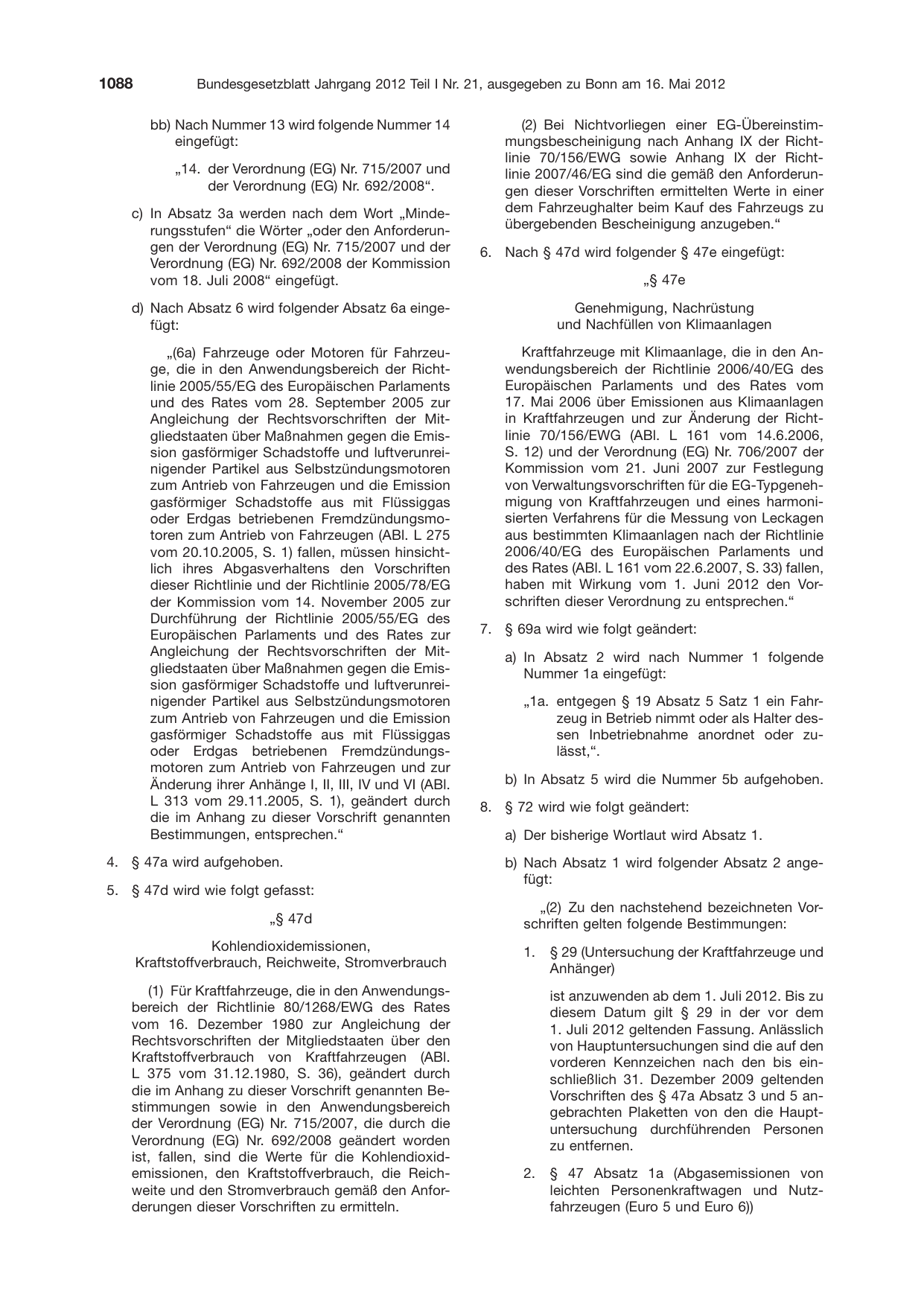 BGBl. 2012, Seite 1088 — Originalseite als Abbildung