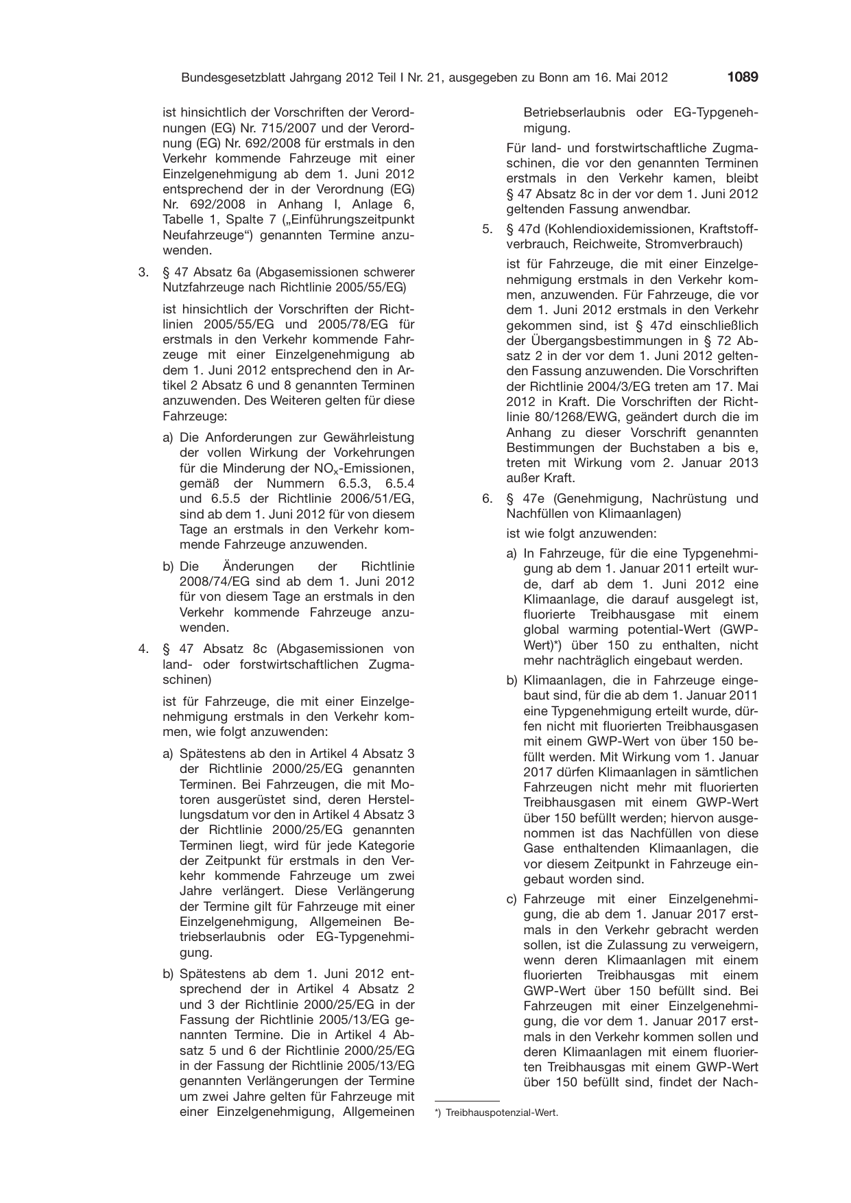 BGBl. 2012, Seite 1089 — Originalseite als Abbildung