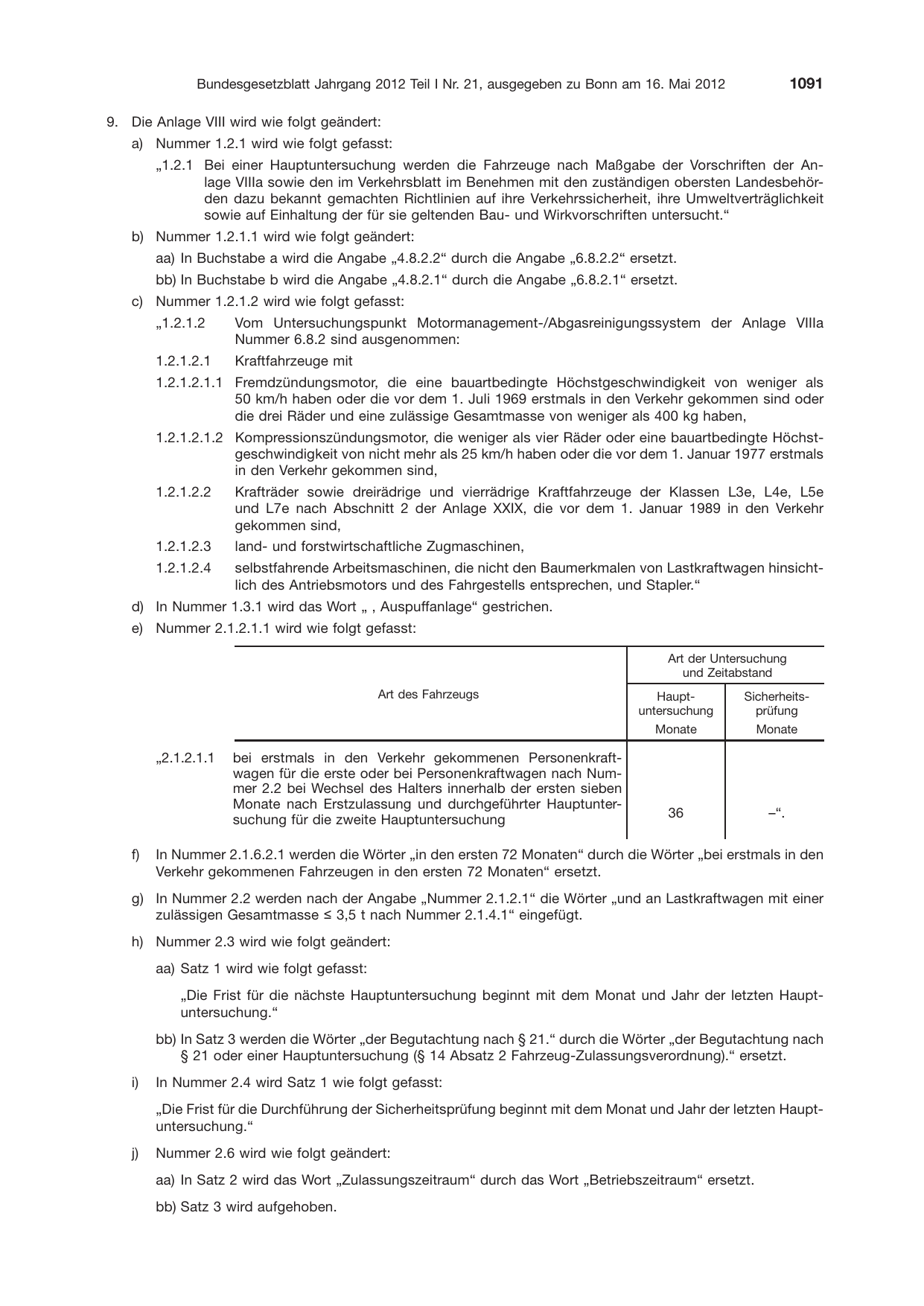 BGBl. 2012, Seite 1091 — Originalseite als Abbildung