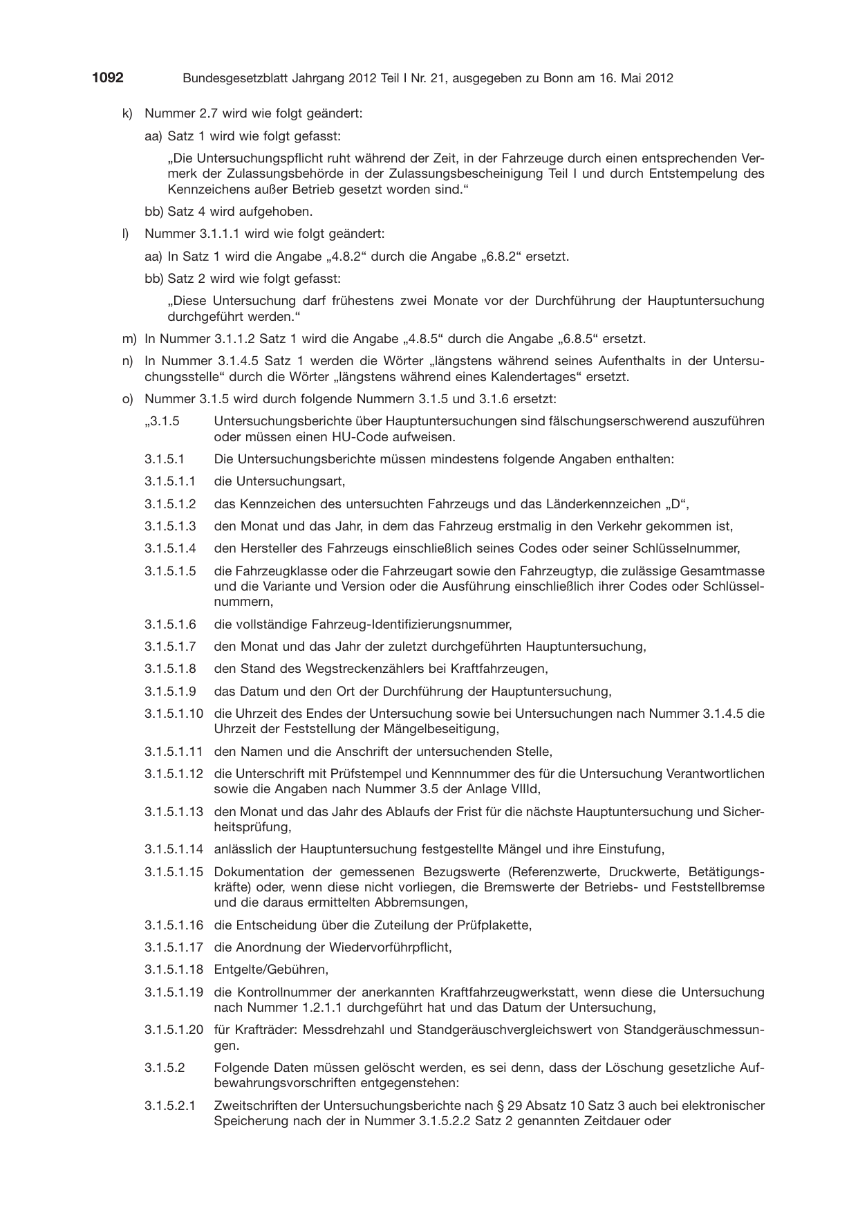 BGBl. 2012, Seite 1092 — Originalseite als Abbildung