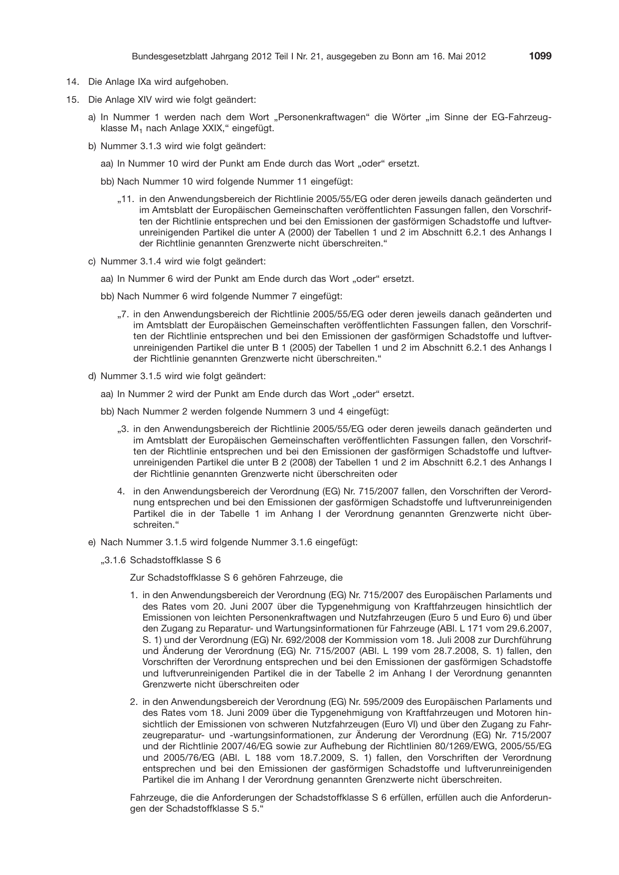 BGBl. 2012, Seite 1099 — Originalseite als Abbildung
