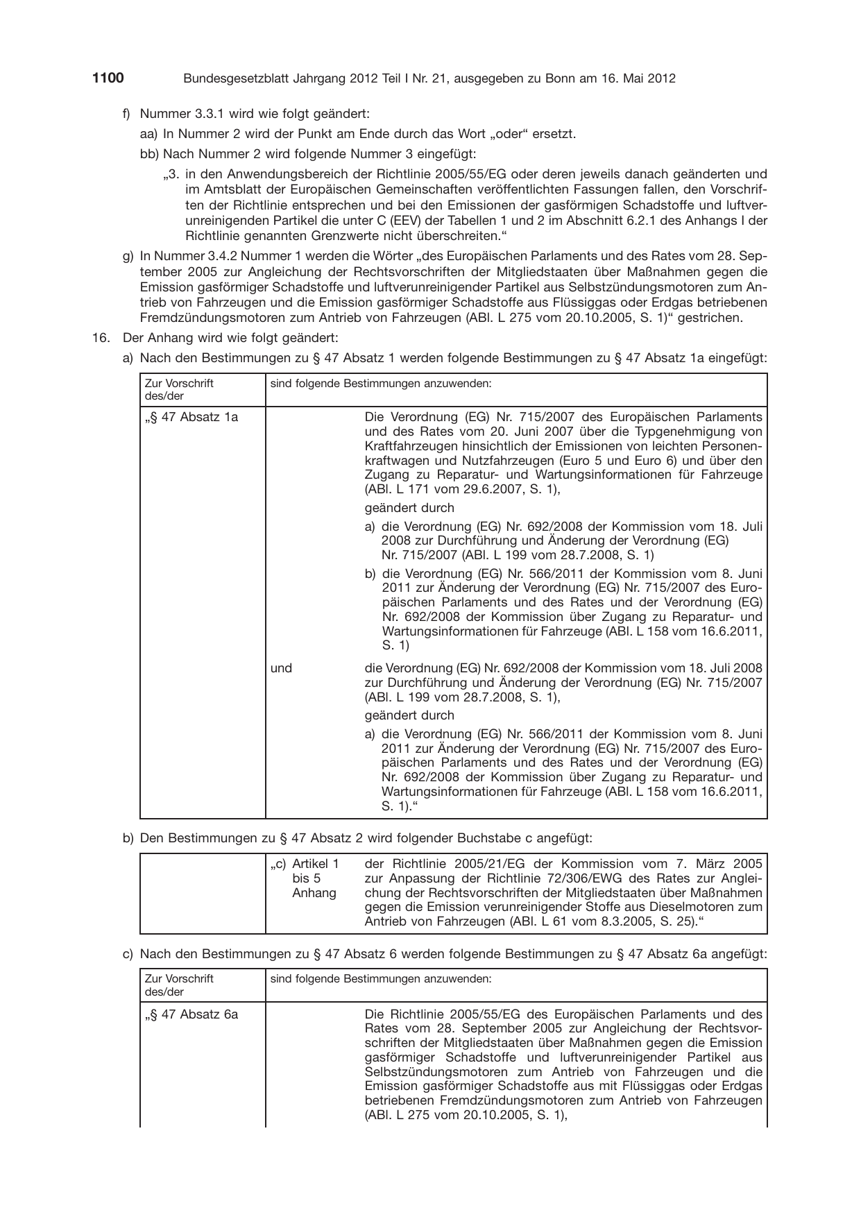 BGBl. 2012, Seite 1100 — Originalseite als Abbildung