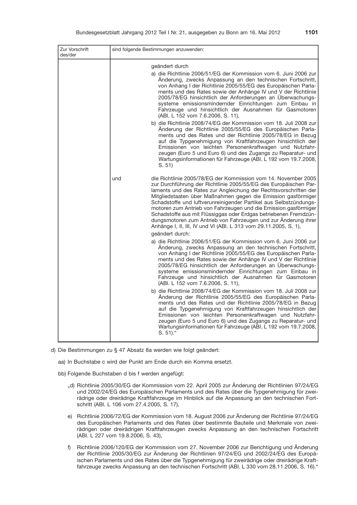 BGBl. 2012, Seite 1101 — Originalseite als Abbildung