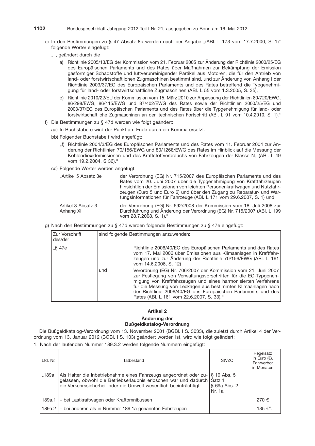 BGBl. 2012, Seite 1102 — Originalseite als Abbildung